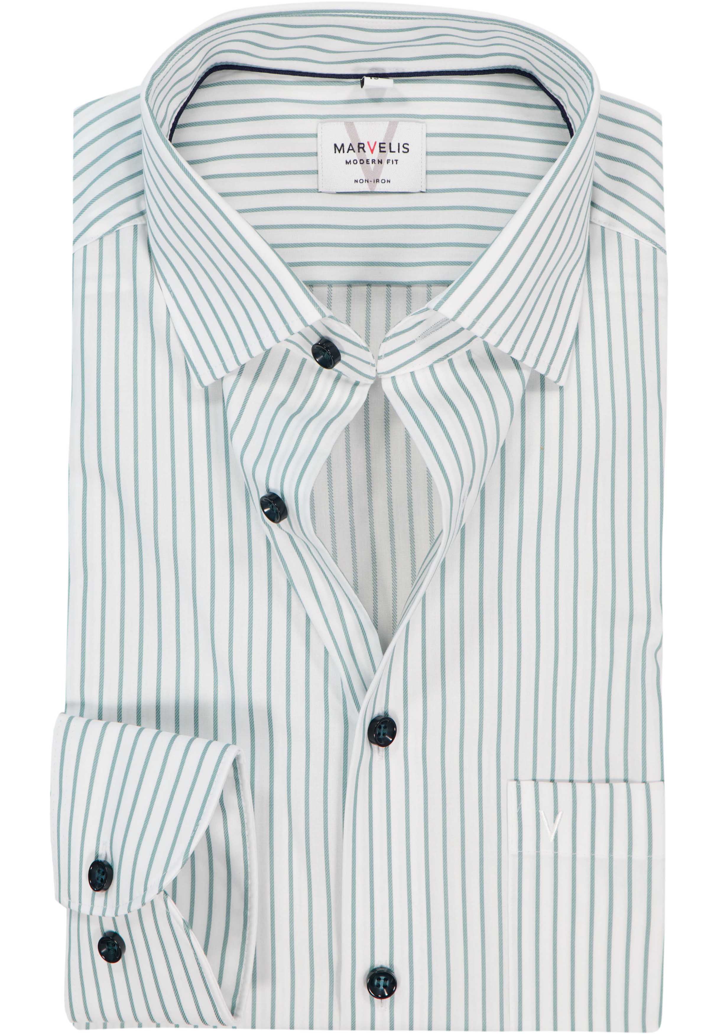MARVELIS modern fit overhemd, popeline, wit met groen gestreept