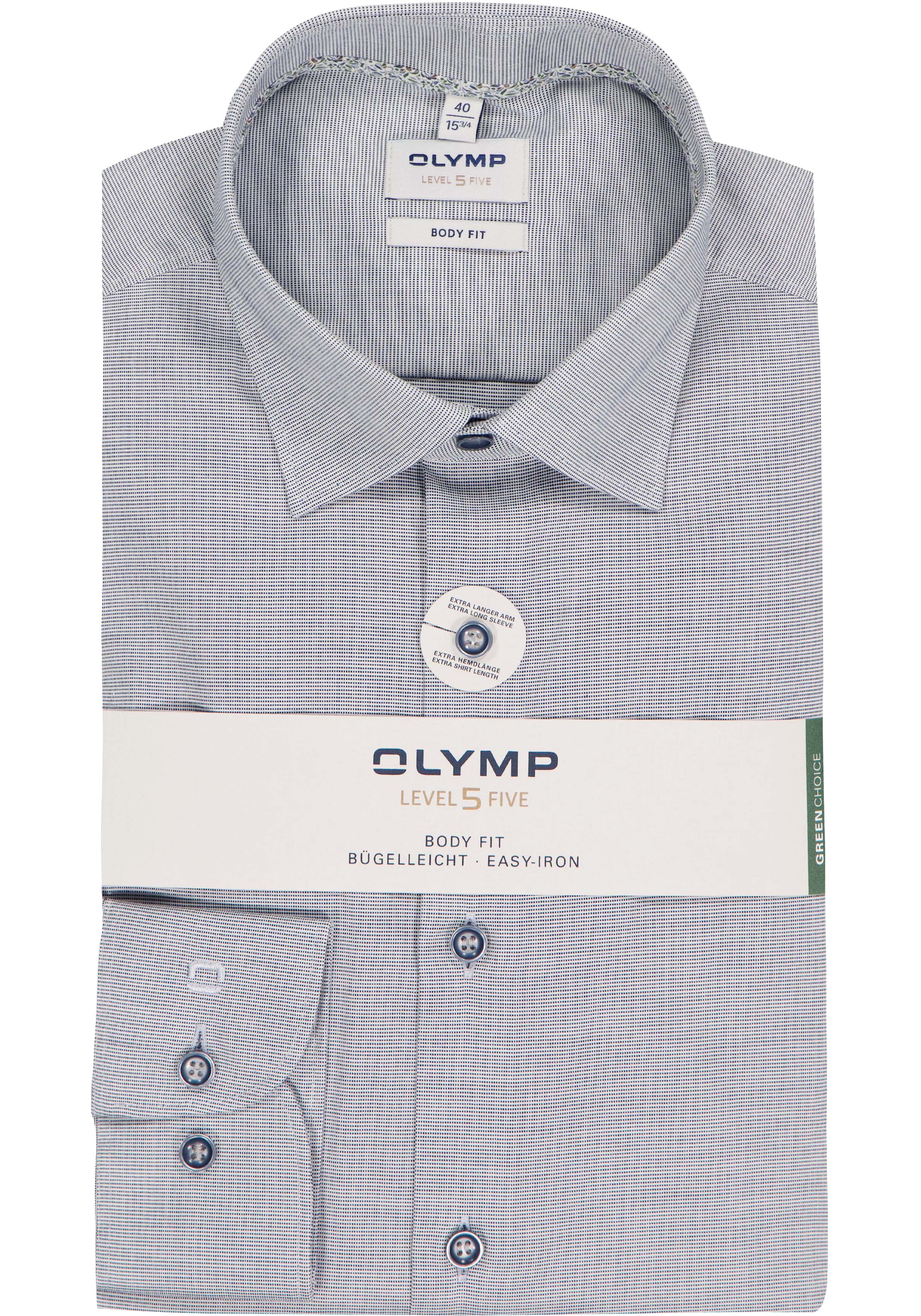 OLYMP Level 5 body fit overhemd, mouwlengte 7, structuur, marine blauw