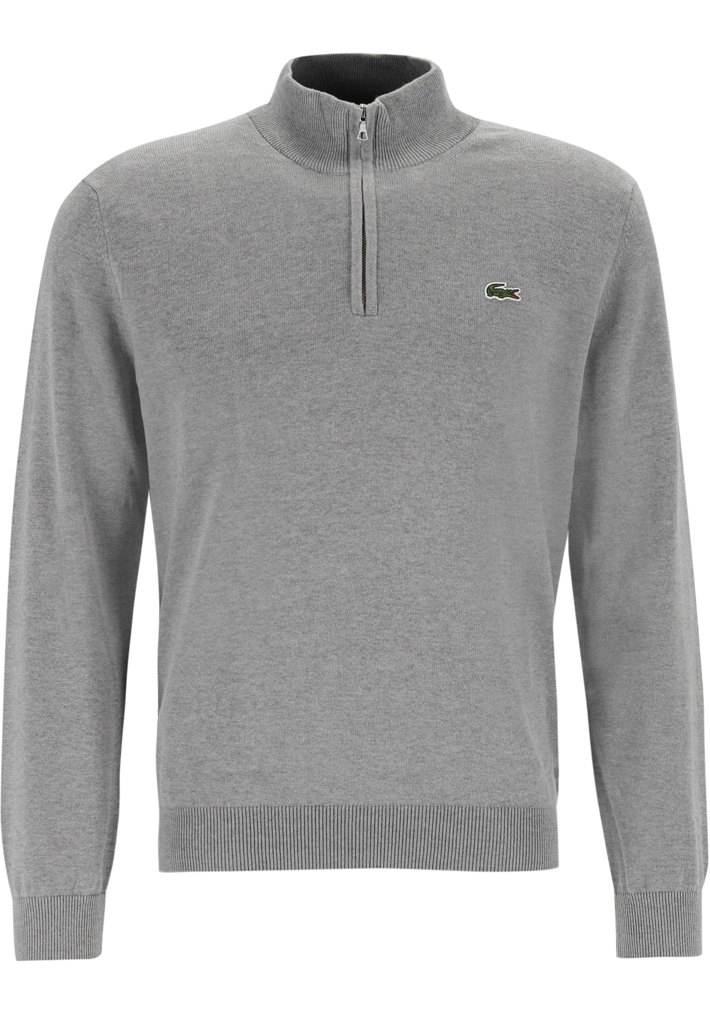 Lacoste heren schipperstrui katoen, met korte rits, lichtgrijs melange