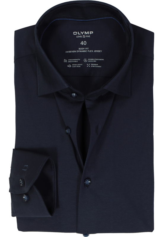 OLYMP Level 5 24/Seven body fit overhemd, marine blauw tricot OLYMP Level 5 24/Seven body fit overhemd, marine blauw tricot