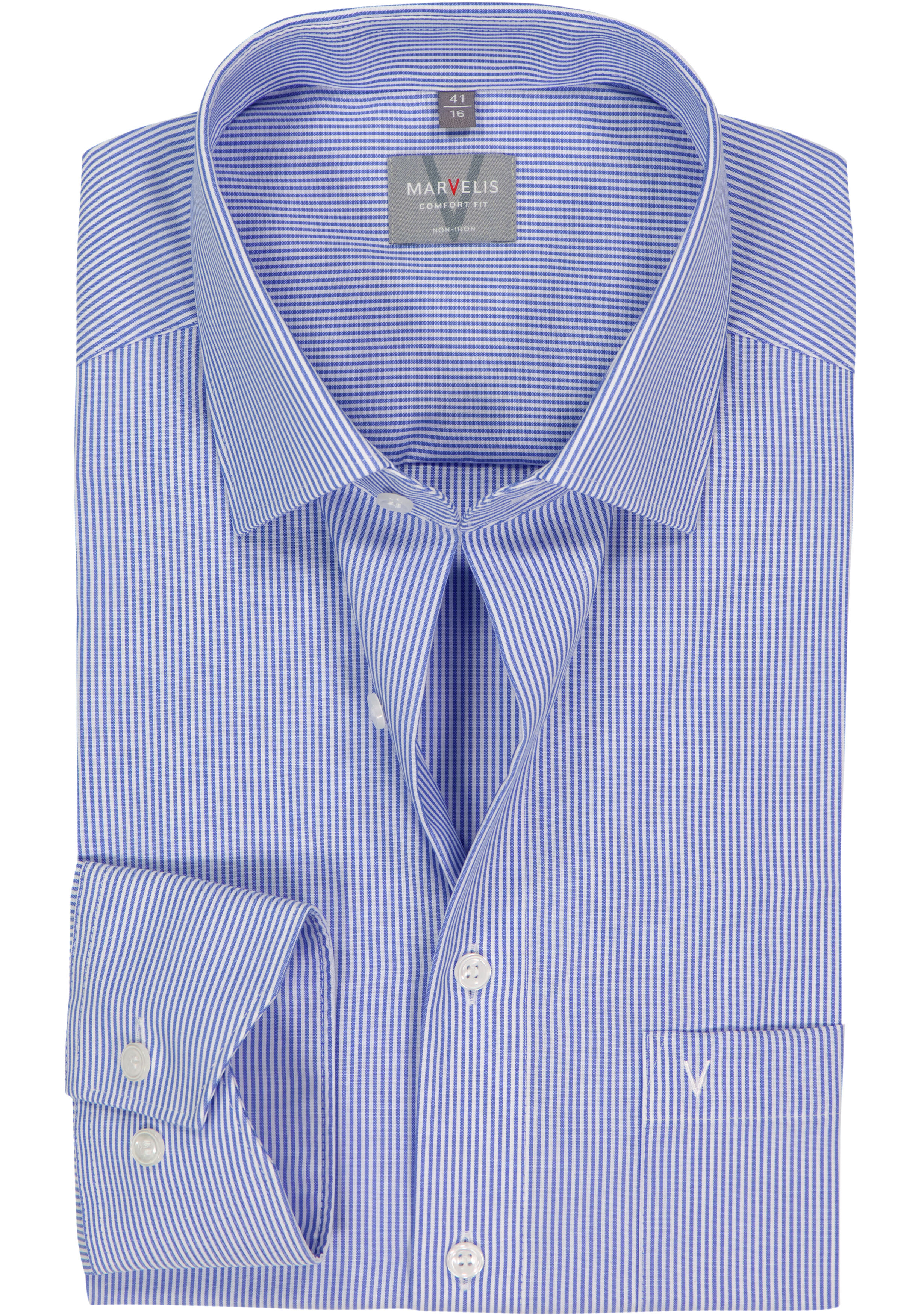 MARVELIS comfort fit overhemd, blauw met wit gestreept