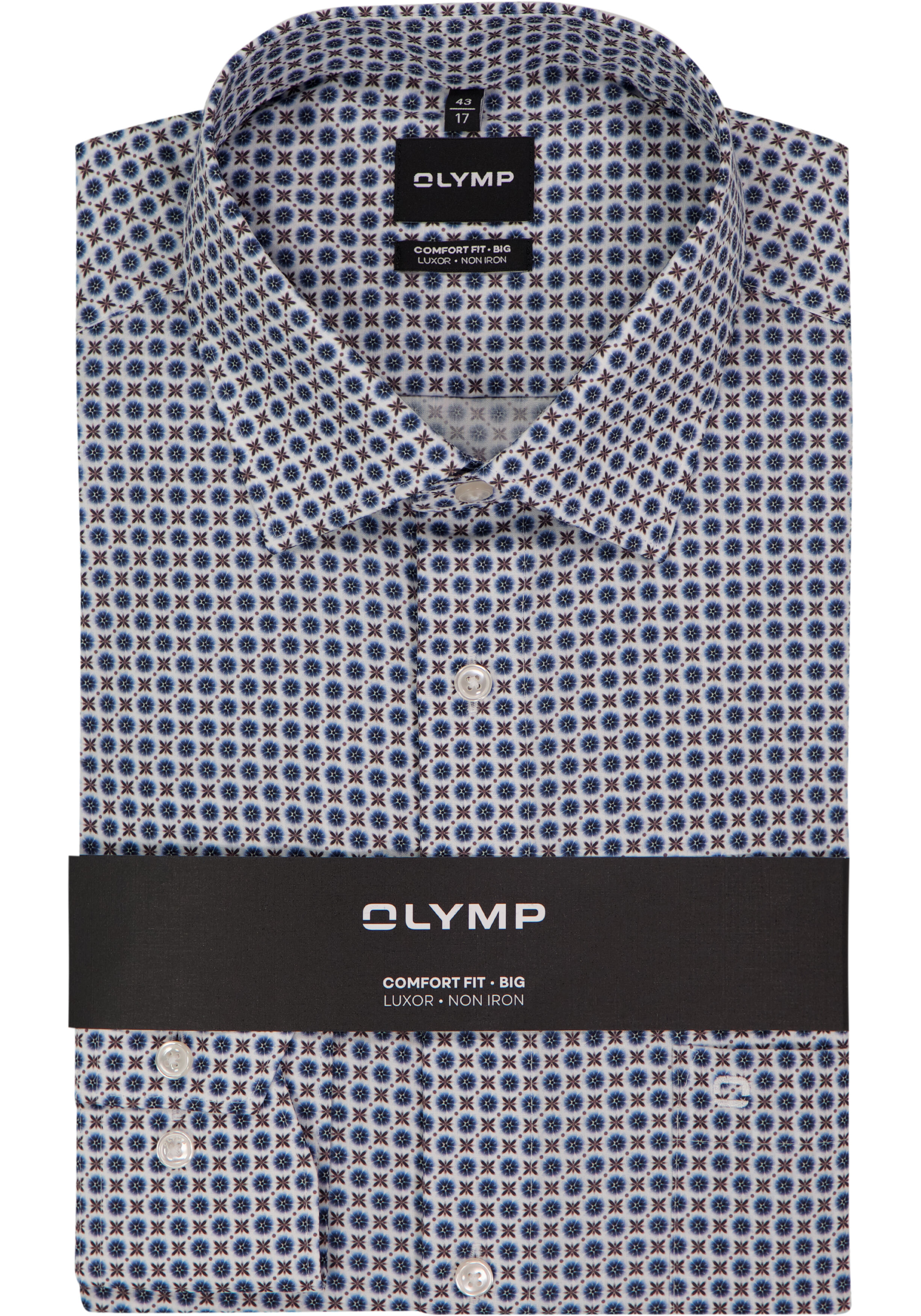 OLYMP Luxor comfort fit Big overhemd, popeline, marine blauw dessin