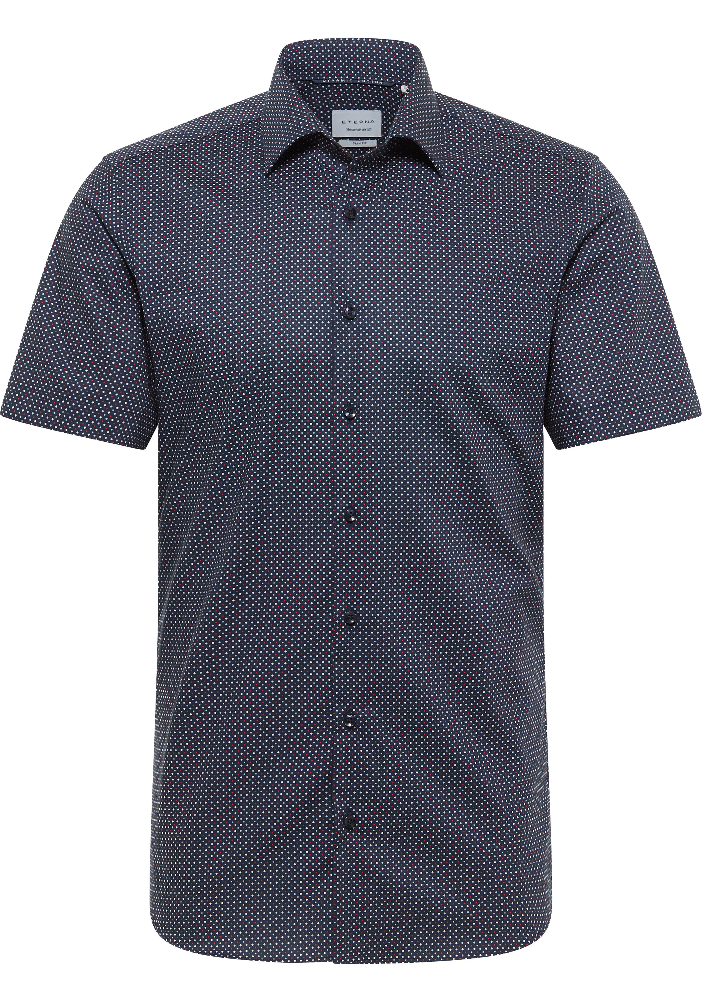 ETERNA slim fit overhemd korte mouw, popeline, donkerblauw met wit, rood en lichtblauw dessin
