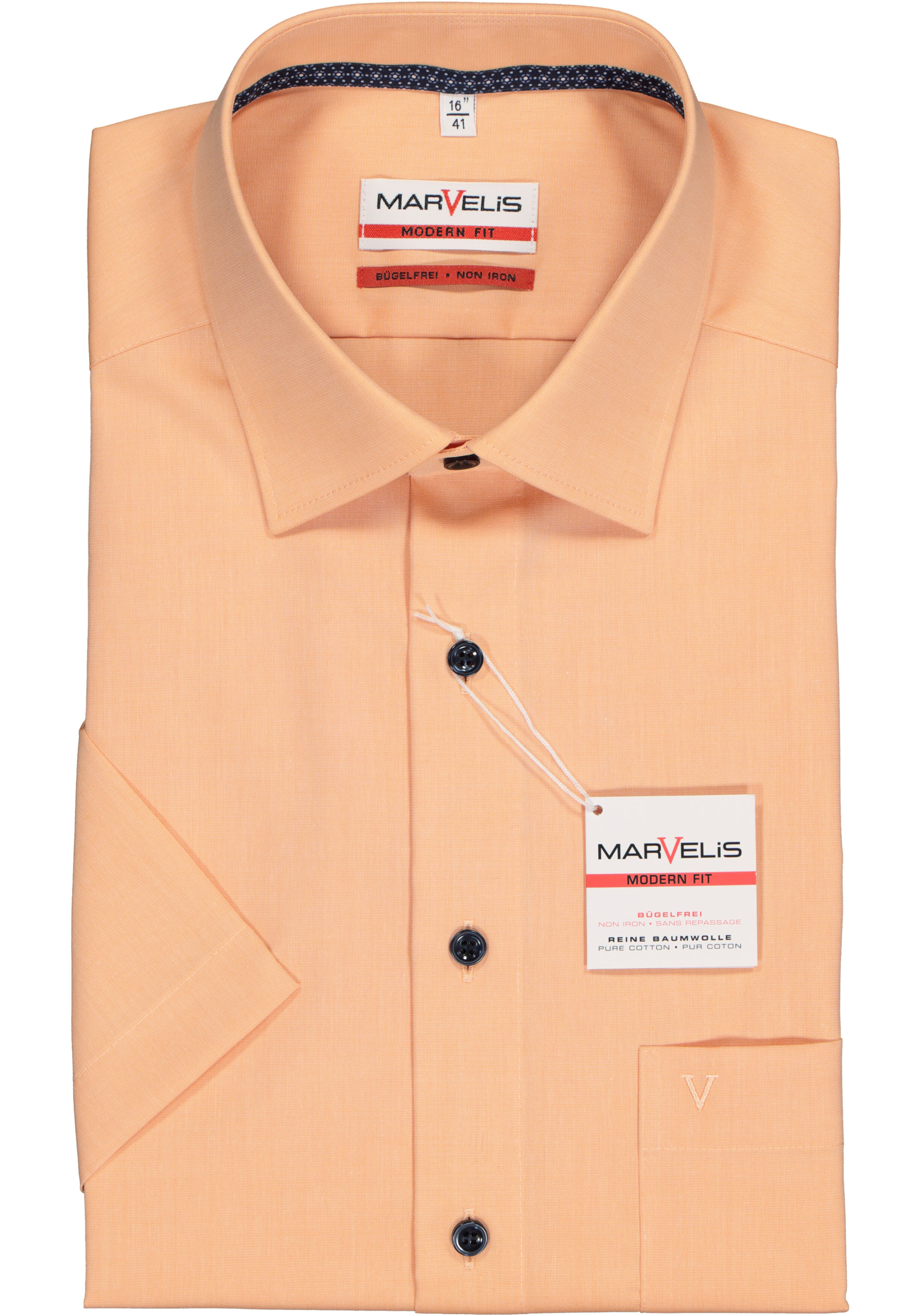 MARVELIS modern fit overhemd, korte mouw, fil a fil, oranje (contrast)