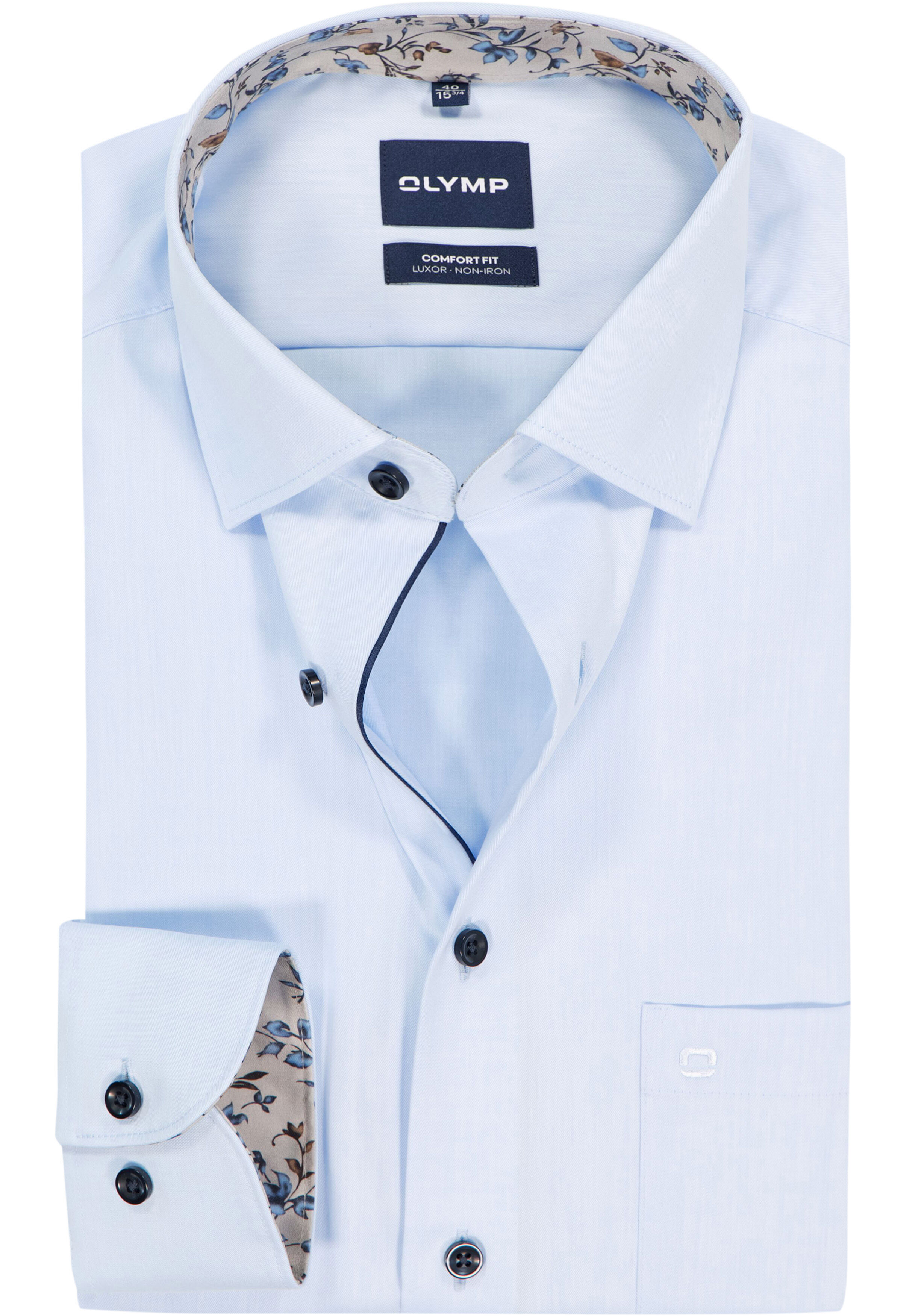 OLYMP Luxor comfort fit overhemd, mouwlengte 7, twill, lichtblauw