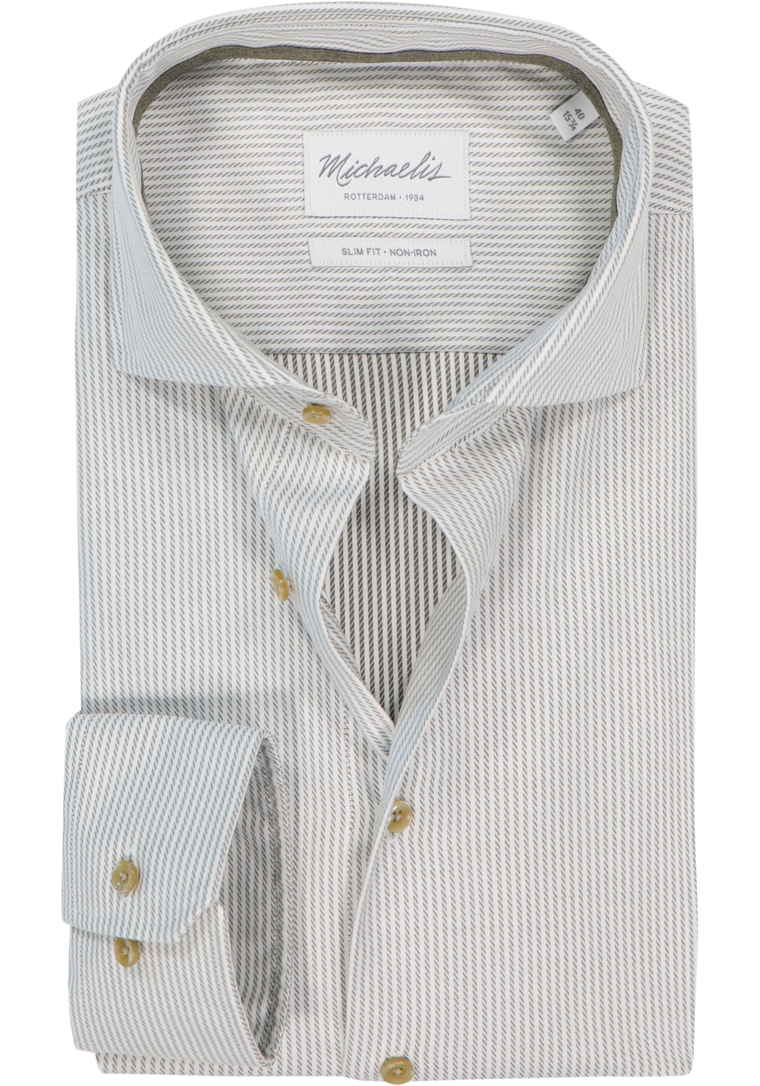 Michaelis slim fit heren overhemd, twill, groen gestreept