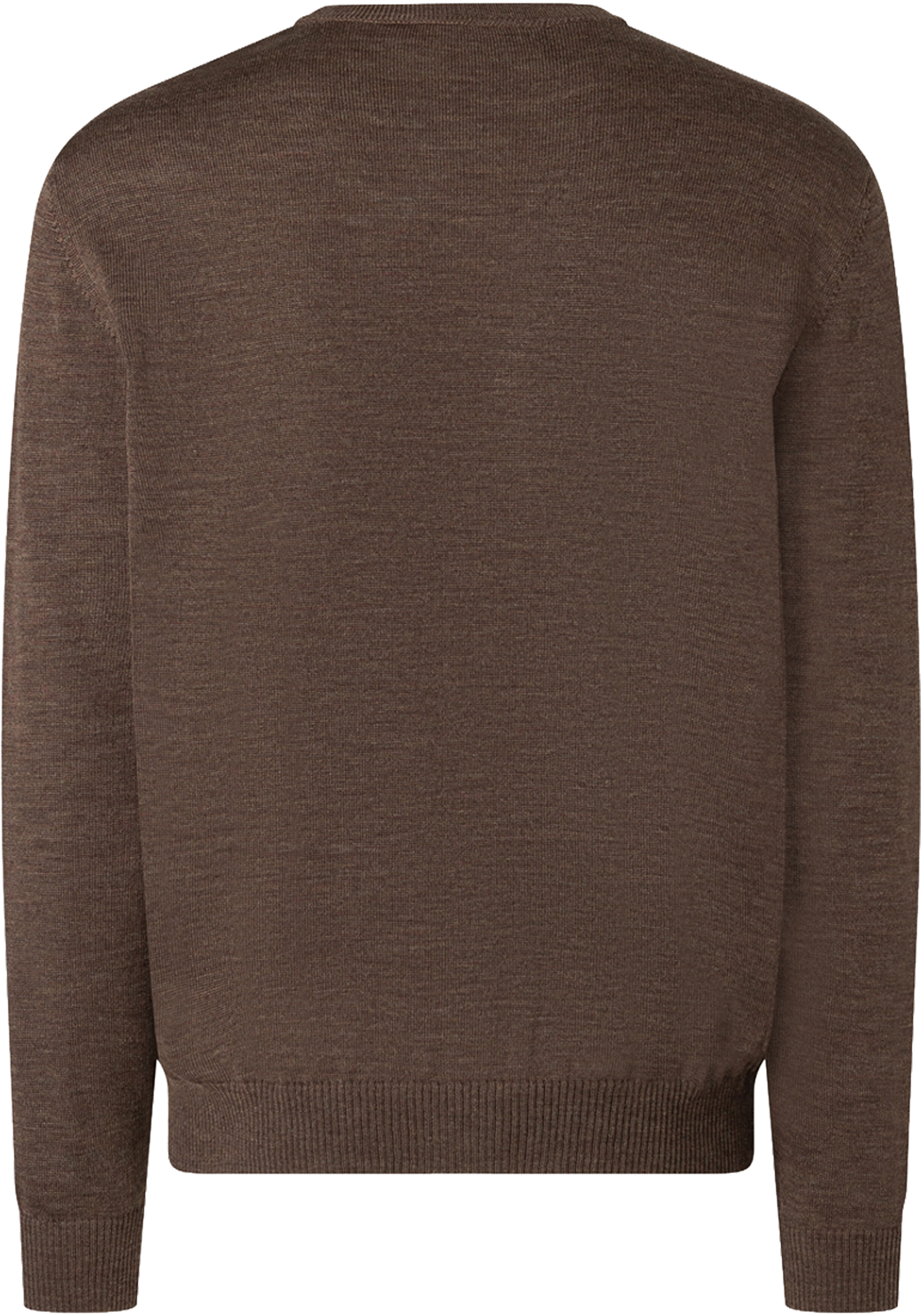 MAERZ Classic Fit heren trui met O-hals wol, donkerbruin