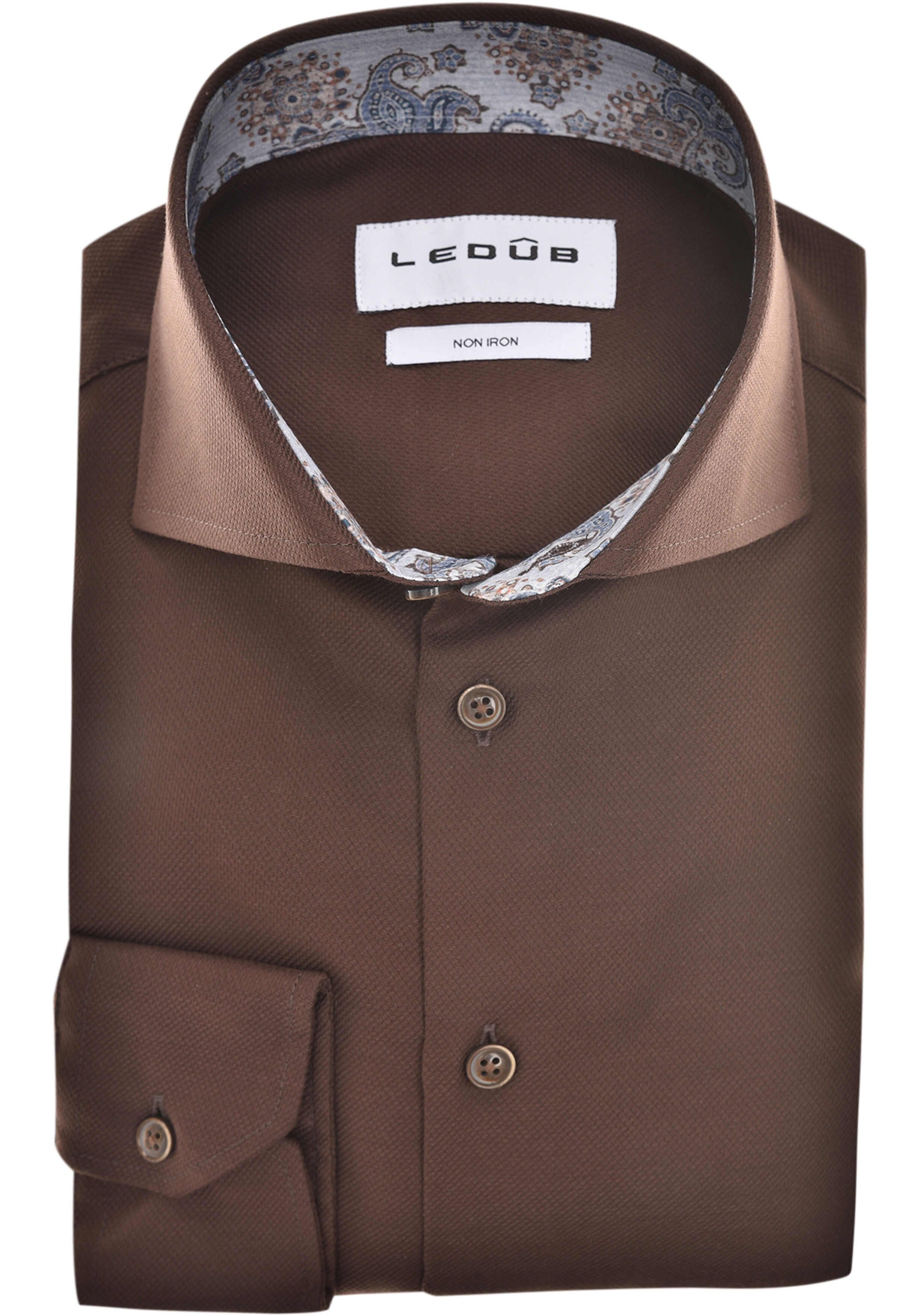 Ledub modern fit overhemd, popeline, donkerbruin