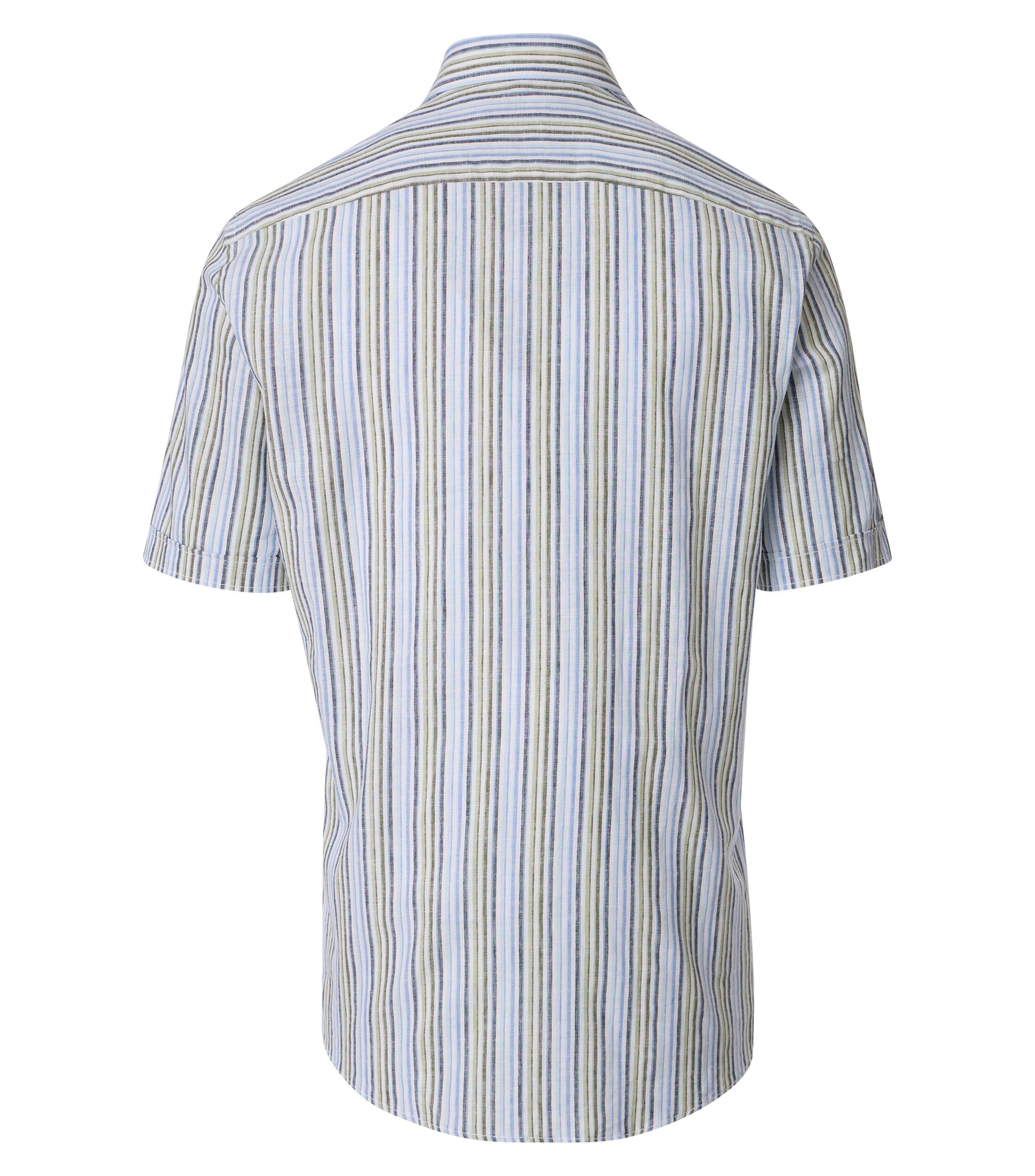 CASA MODA Sport casual fit overhemd, korte mouw, structuur, wit, blauw, groen, donkerblauw gestreept