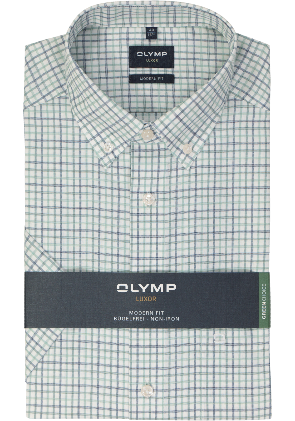 OLYMP modern fit overhemd, korte mouw, popeline, groen geruit OLYMP modern fit overhemd, korte mouw, popeline, groen geruit