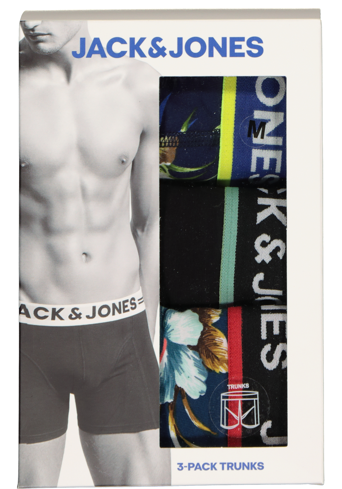 5-5714506313629_jack__jones_boxer_HR Jack & Jones heren boxers Jacflower trunks (3-pack), gebloemd en uni