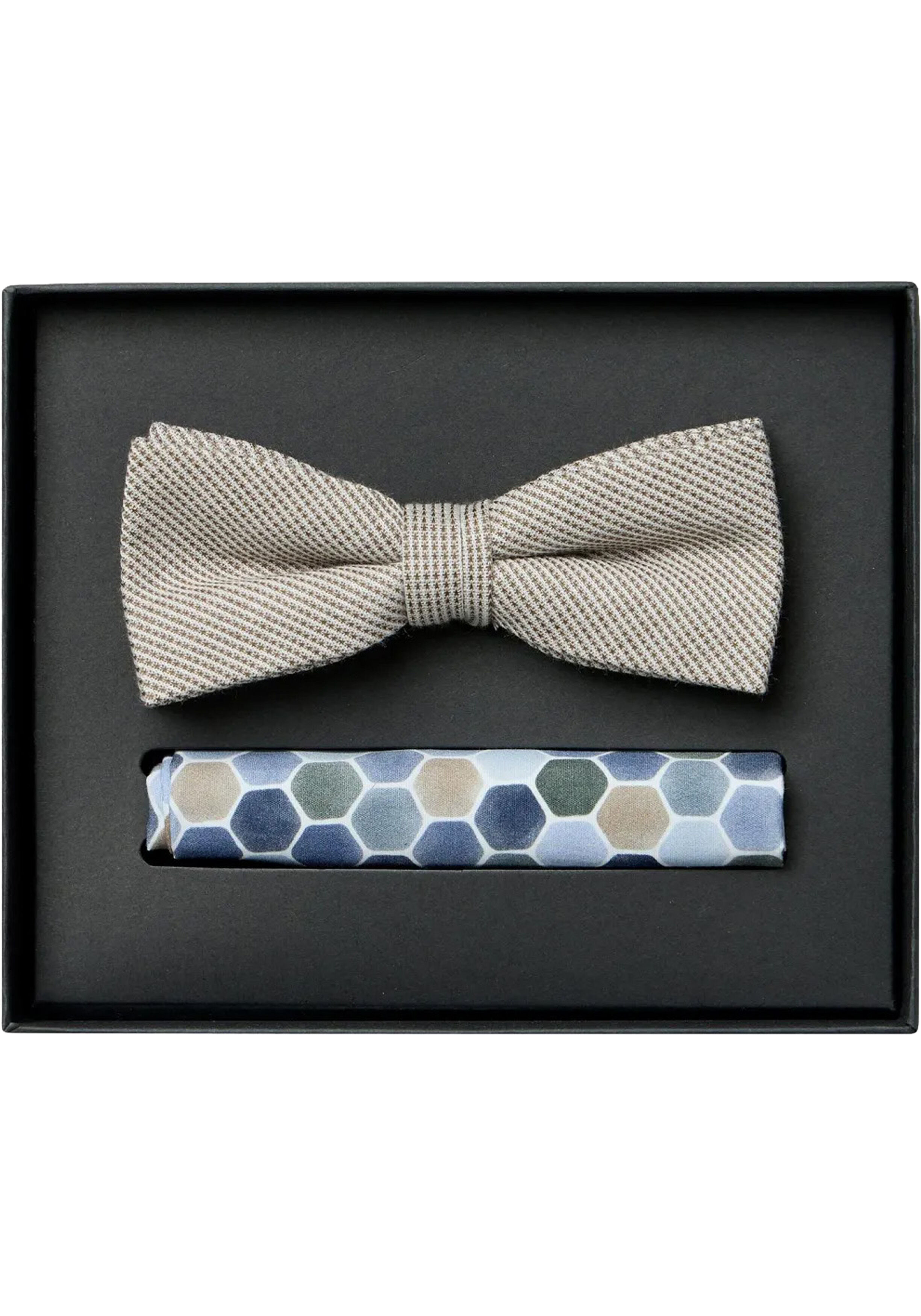 VENTI set met vlinderdas en pochet, blauw met wit dessin