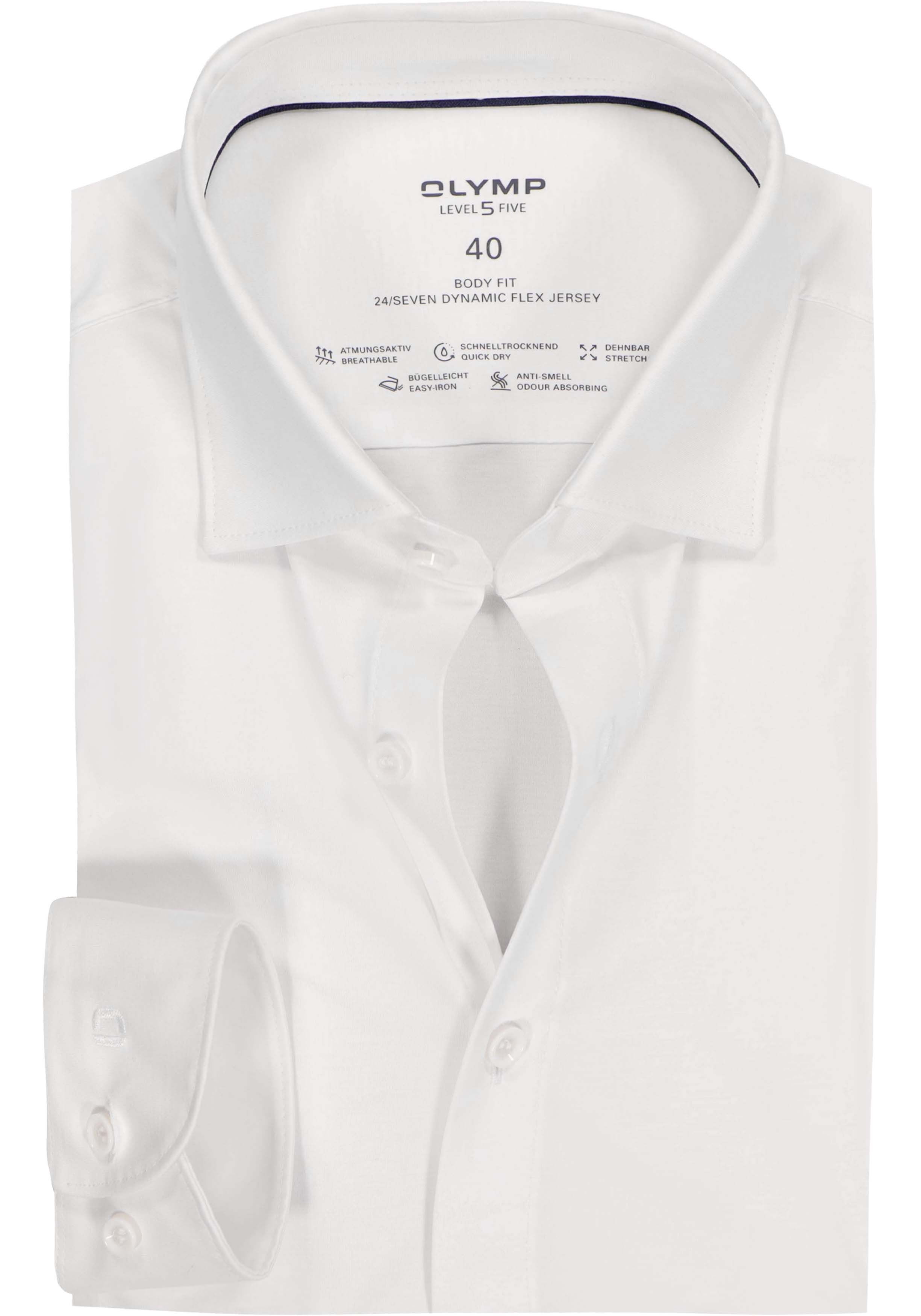 OLYMP Level 5 24/Seven body fit overhemd, mouwlengte 7, wit tricot