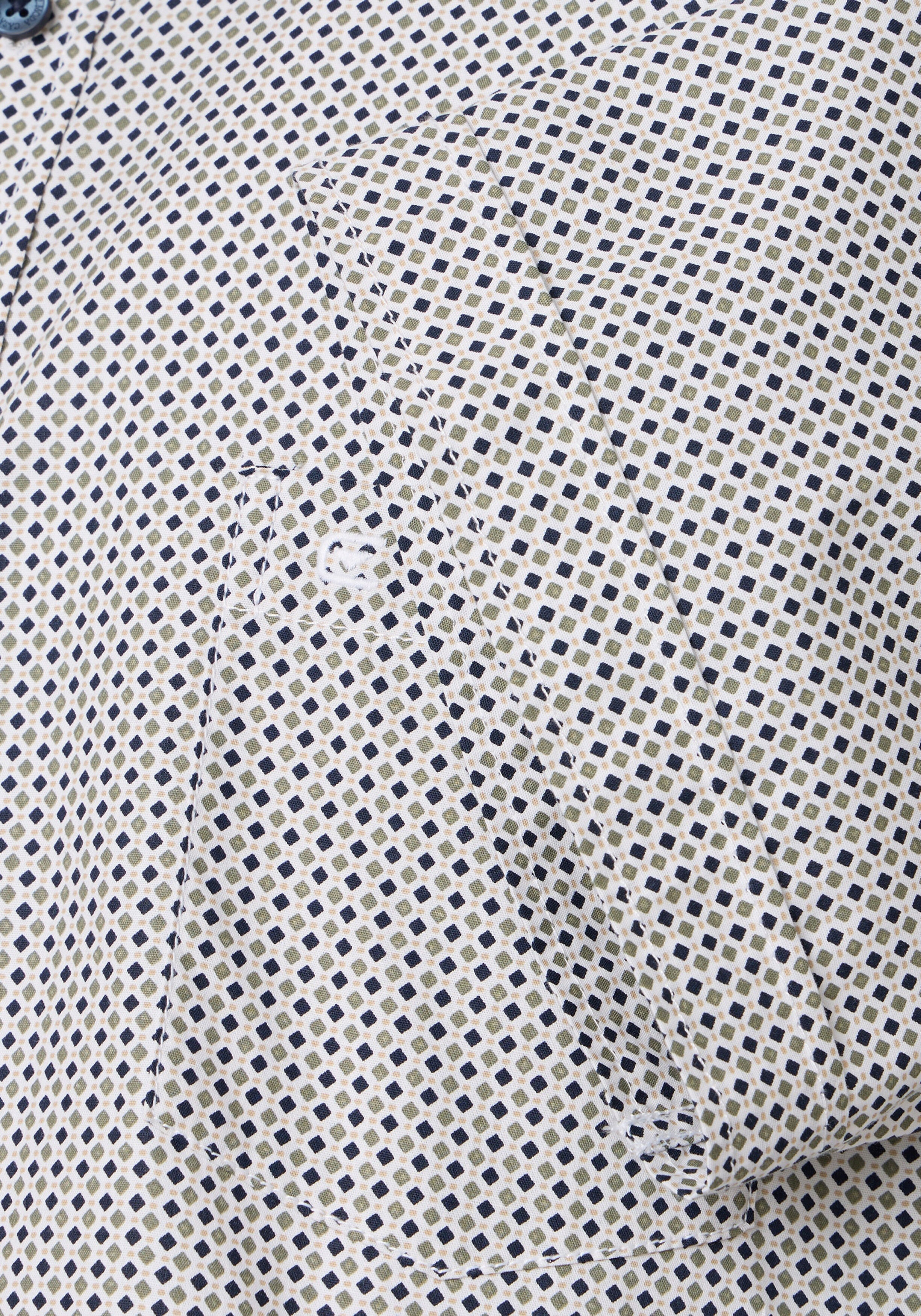 CASA MODA Sport casual fit overhemd, korte mouw, twill, wit met groen en blauw dessin