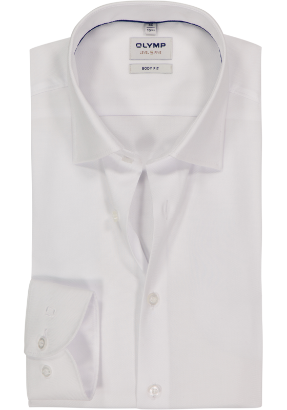 OLYMP Level 5 body fit overhemd, wit met diamant structuur OLYMP Level 5 body fit overhemd, wit met diamant structuur