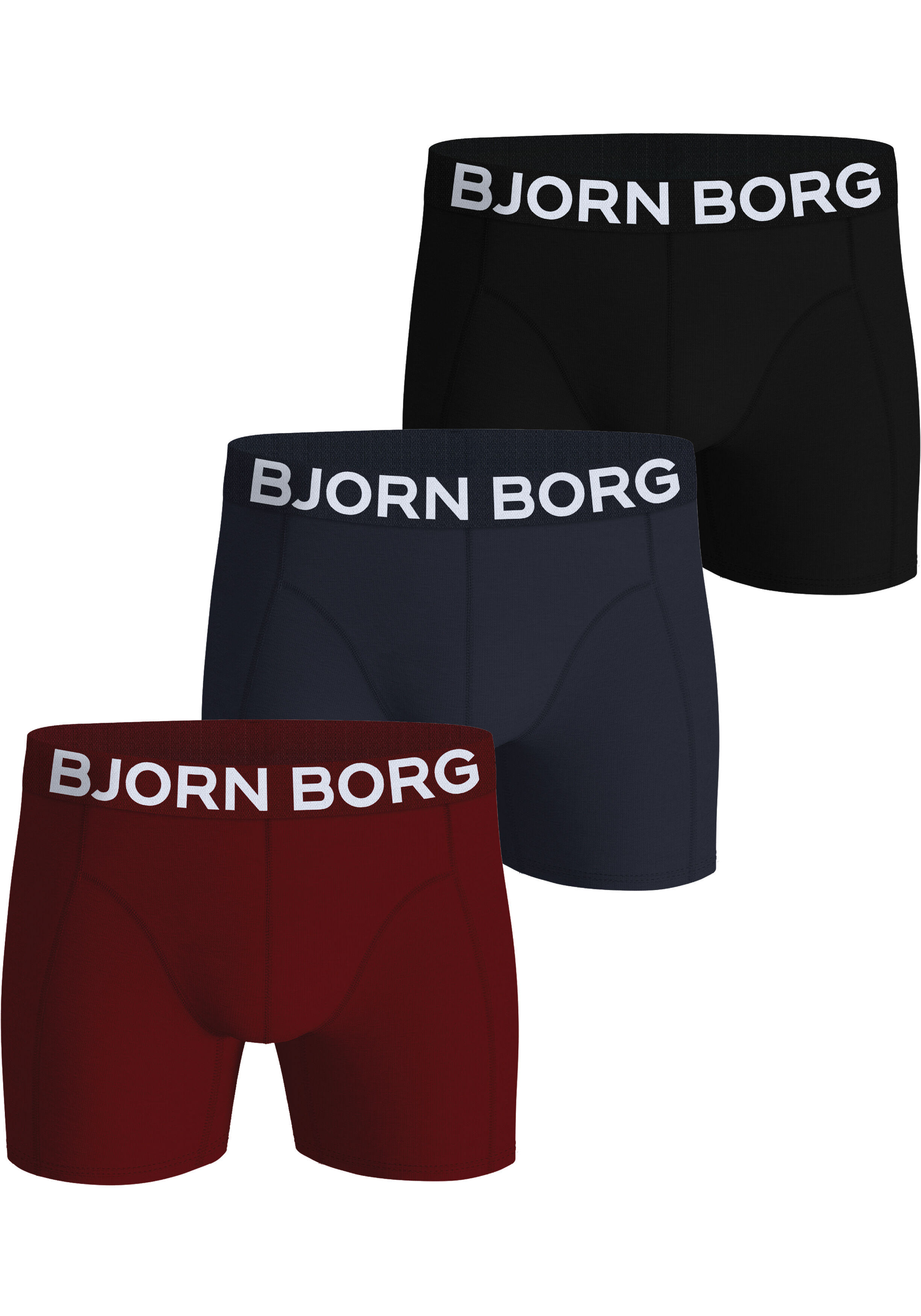 Bjorn Borg Cotton Stretch boxers, heren boxers normale lengte (3-pack), zwart, donkerblauw, rood