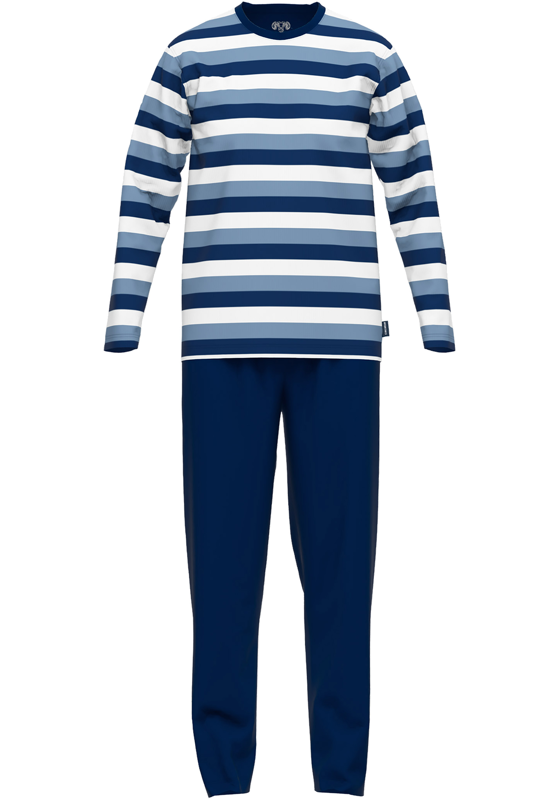 Ceceba heren pyjama O-hals, middenblauw gestreept Ceceba heren pyjama O-hals, middenblauw gestreept