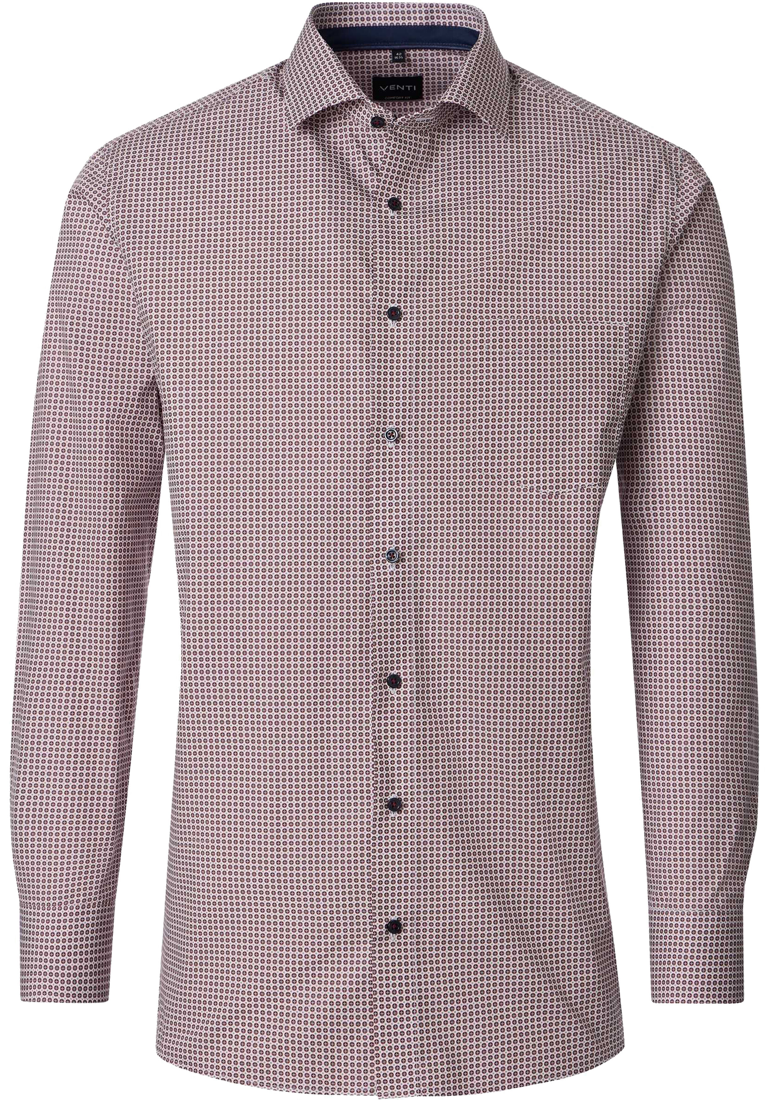 VENTI CASA MODA comfort fit overhemd, popeline, wit met rood en blauw dessin