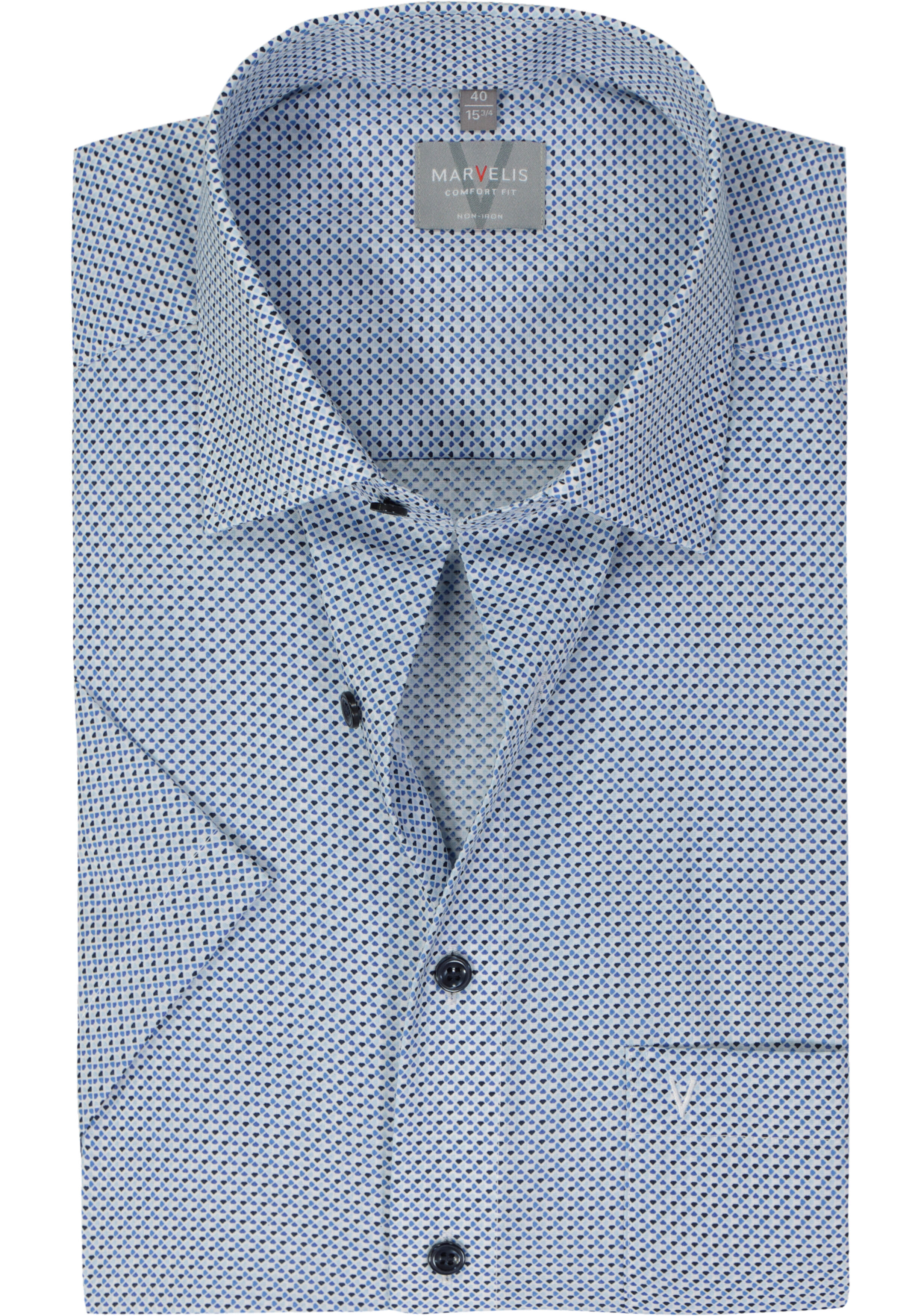 MARVELIS comfort fit overhemd, korte mouw, popeline, lichtblauw dessin
