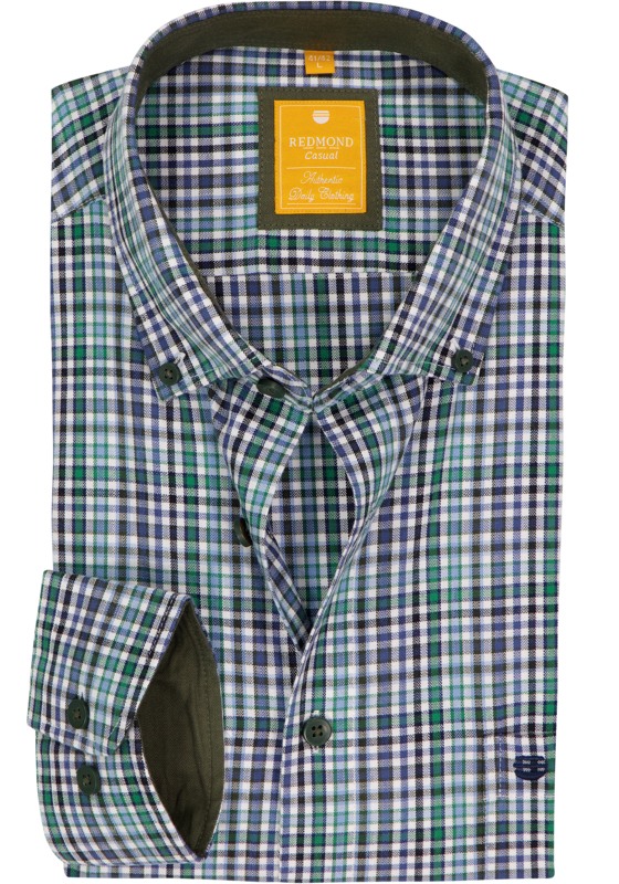 Redmond modern fit overhemd, twill, groen, blauw en wit geruit Redmond modern fit overhemd, twill, groen, blauw en wit geruit