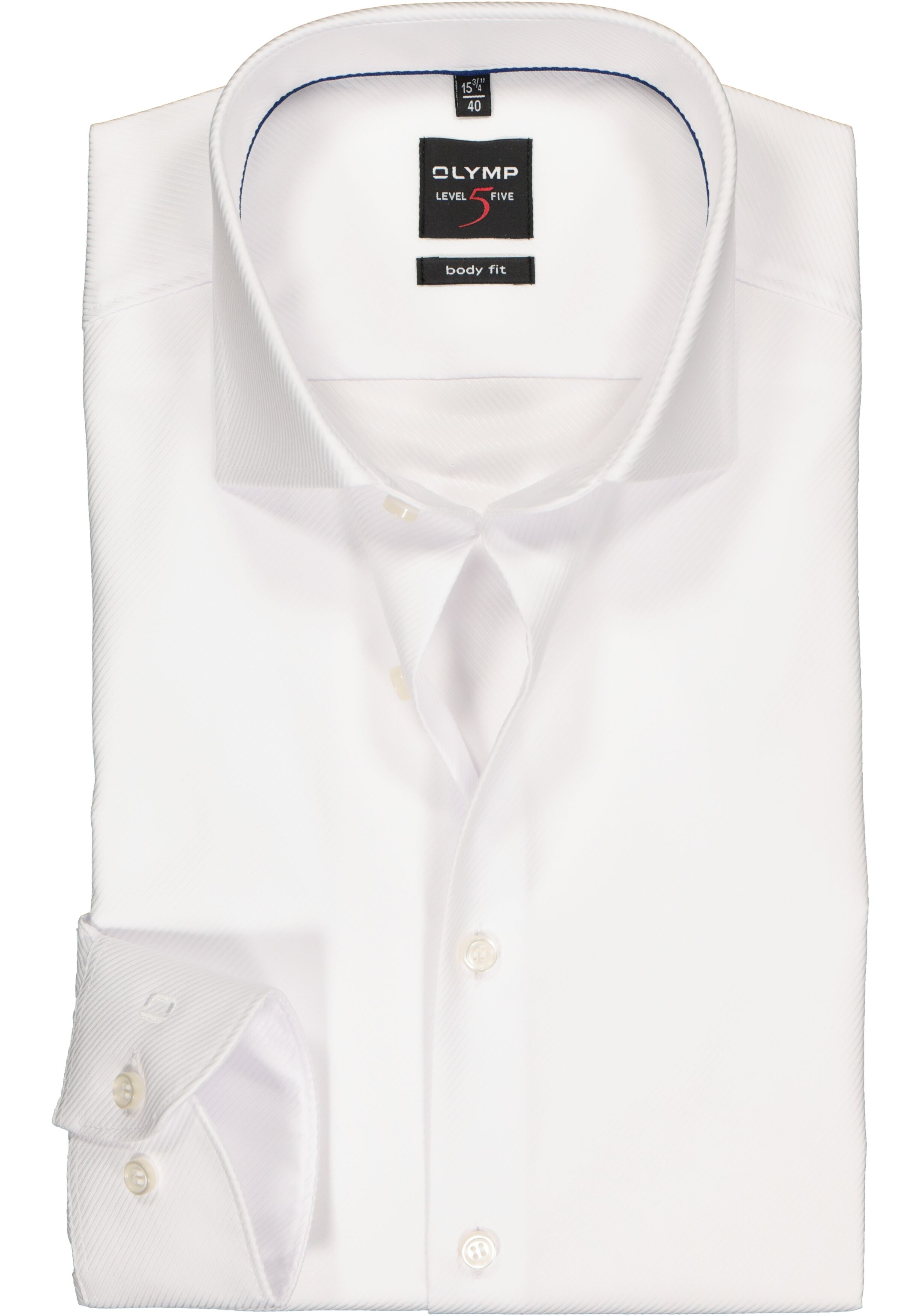 OLYMP Level 5 body fit overhemd, mouwlengte 7, wit diamant twill