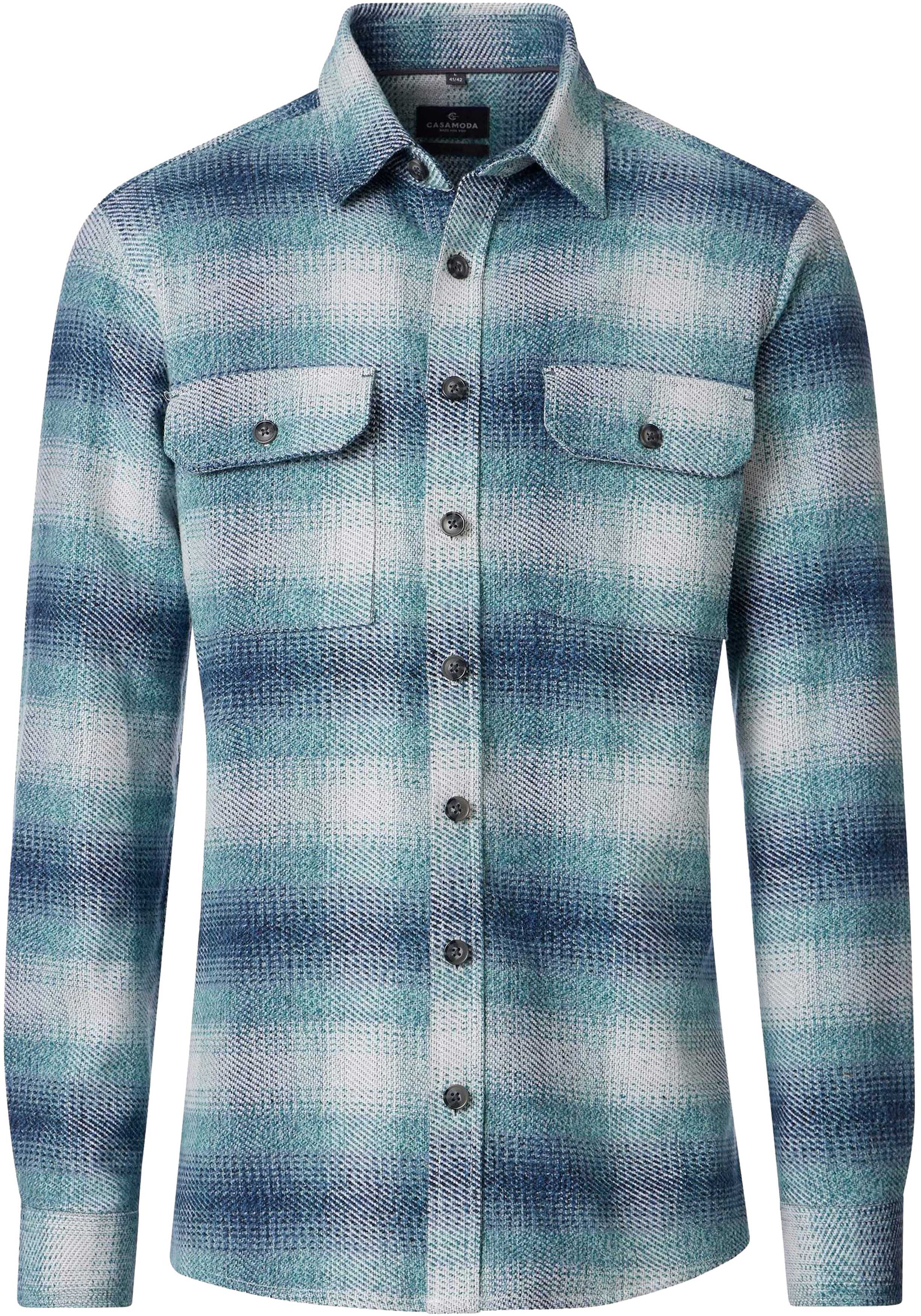 CASA MODA comfort fit overshirt, blauw met turquoise en wit geruit