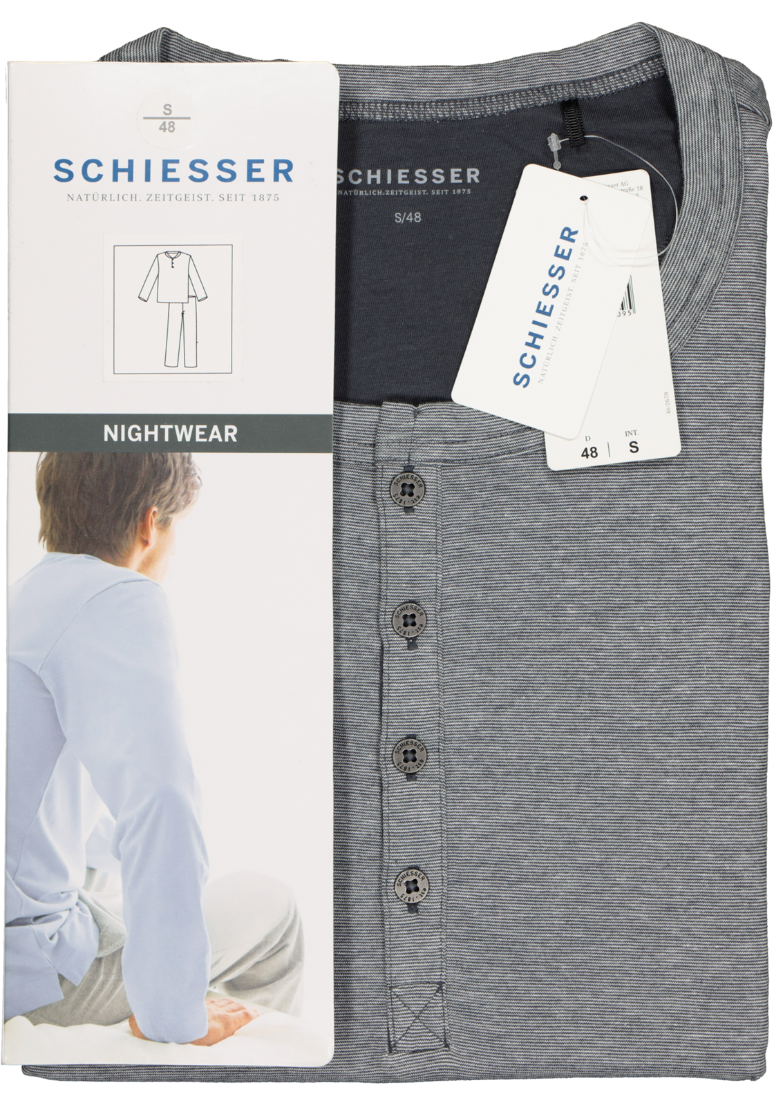 6-4007064784095_schiesser-pyjama_HR SCHIESSER heren pyjama, O-hals met knoopjes, grijs