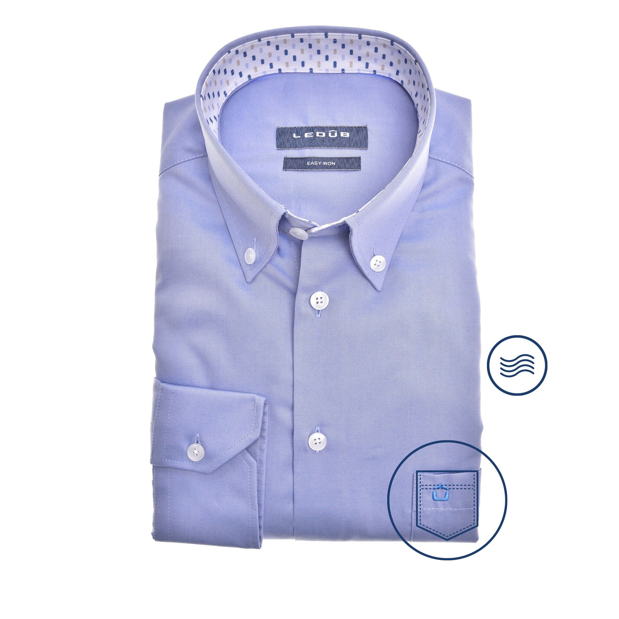 Ledub modern fit overhemd, popeline, middenblauw