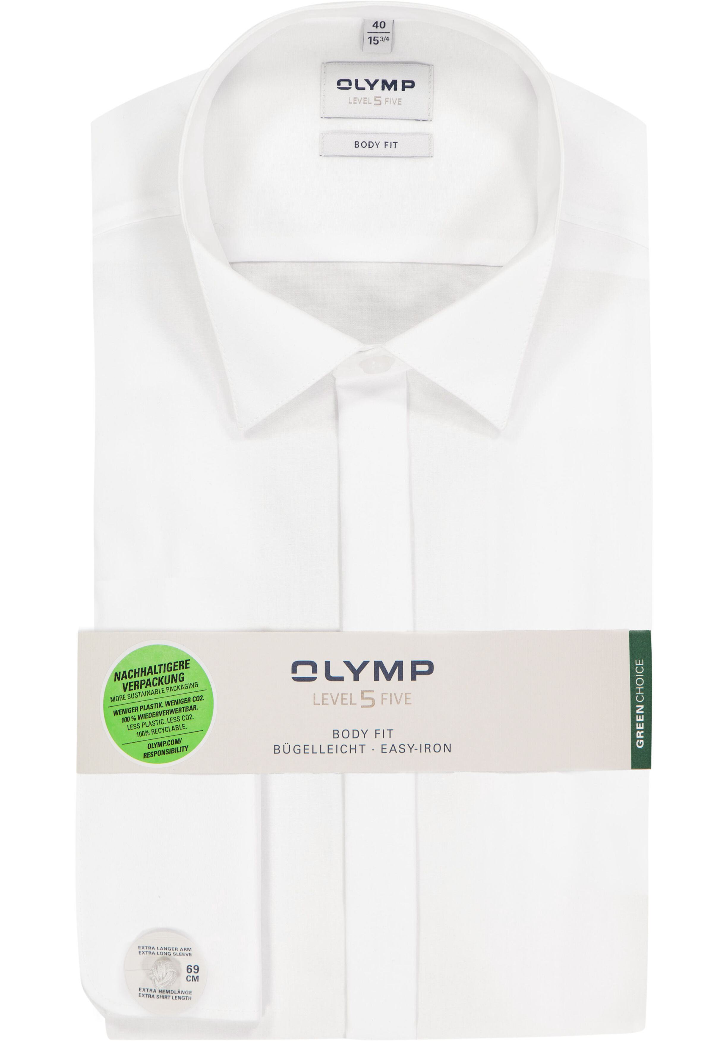 OLYMP Level 5 body fit overhemd, mouwlengte 7, smoking overhemd, wit met wing kraag