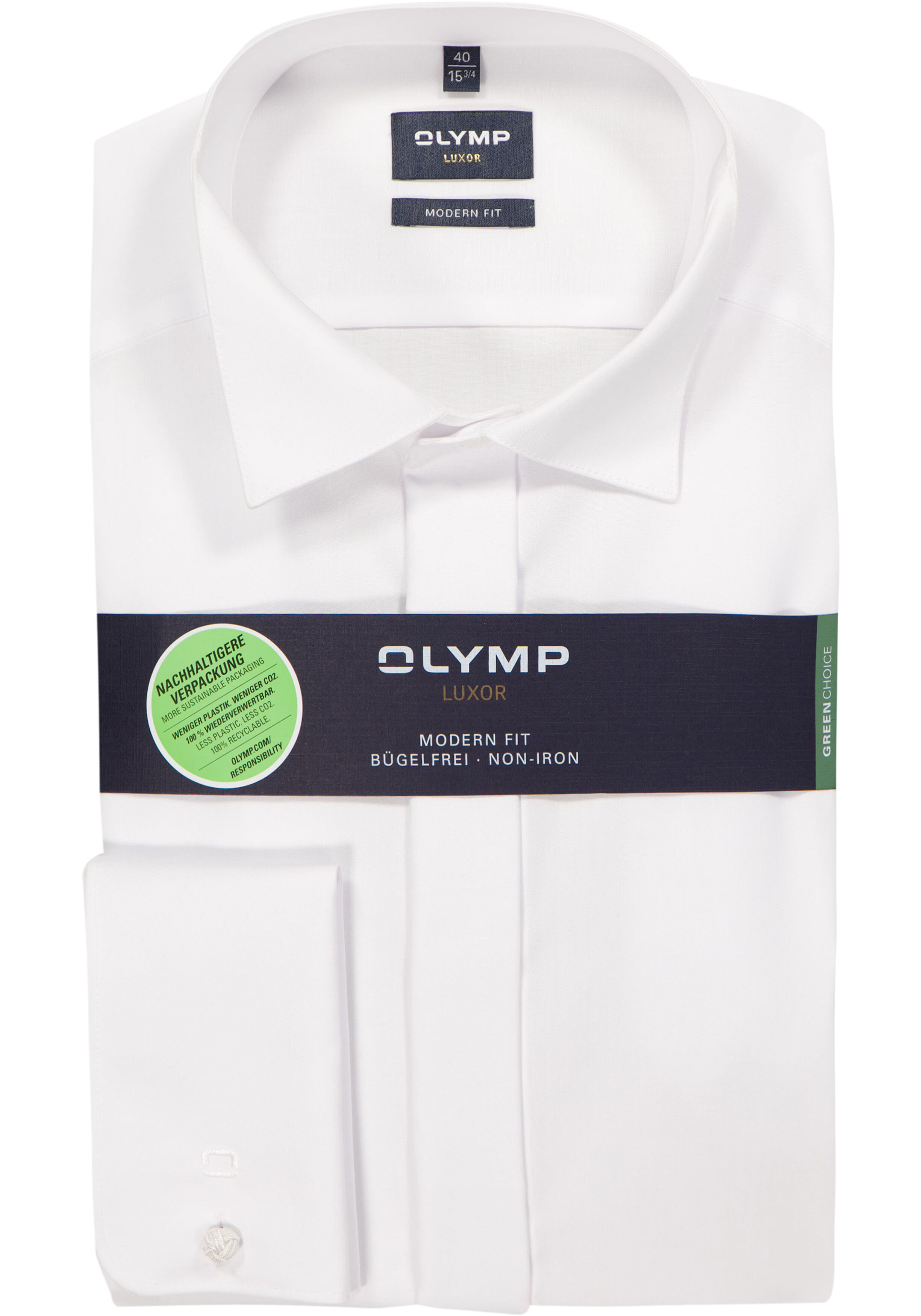 OLYMP Luxor modern fit overhemd, smoking overhemd, wit, gladde stof met wing kraag