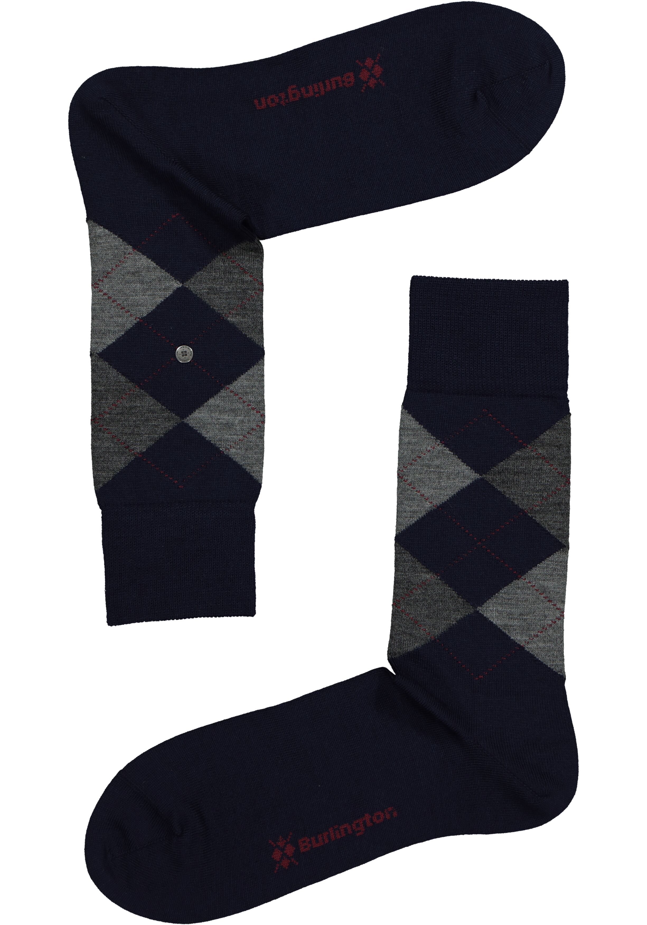 Burlington Edinburgh herensokken, wol, marine blauw met grijs