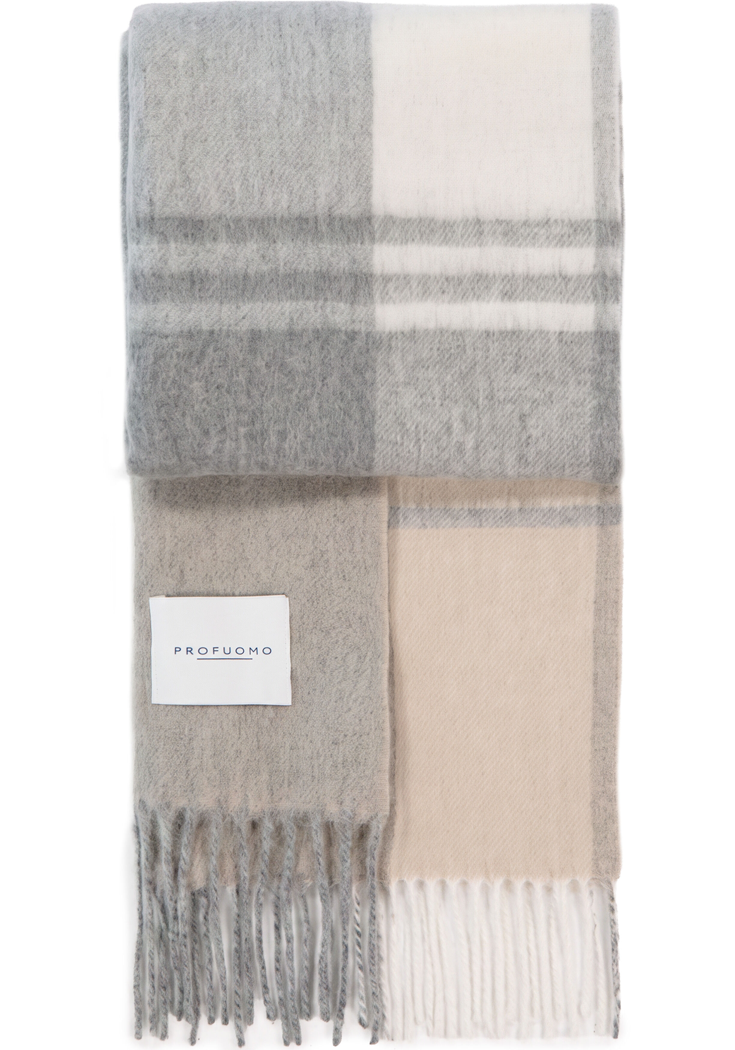 Profuomo sjaal lamswol, beige, grijs, wit geruit