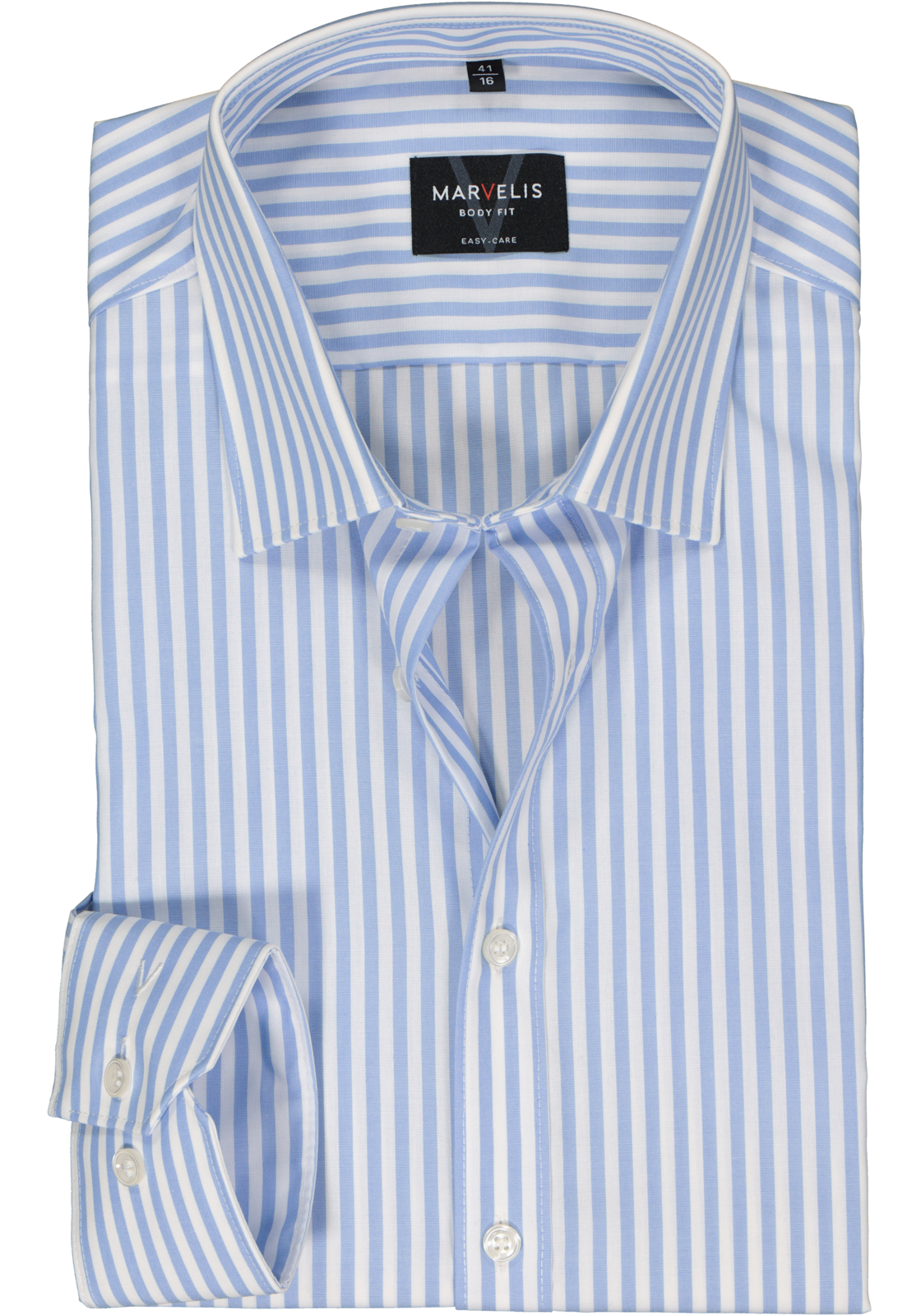 1-4062534756798_marvelis-overhemd_HR MARVELIS body fit overhemd, popeline, lichtblauw gestreept