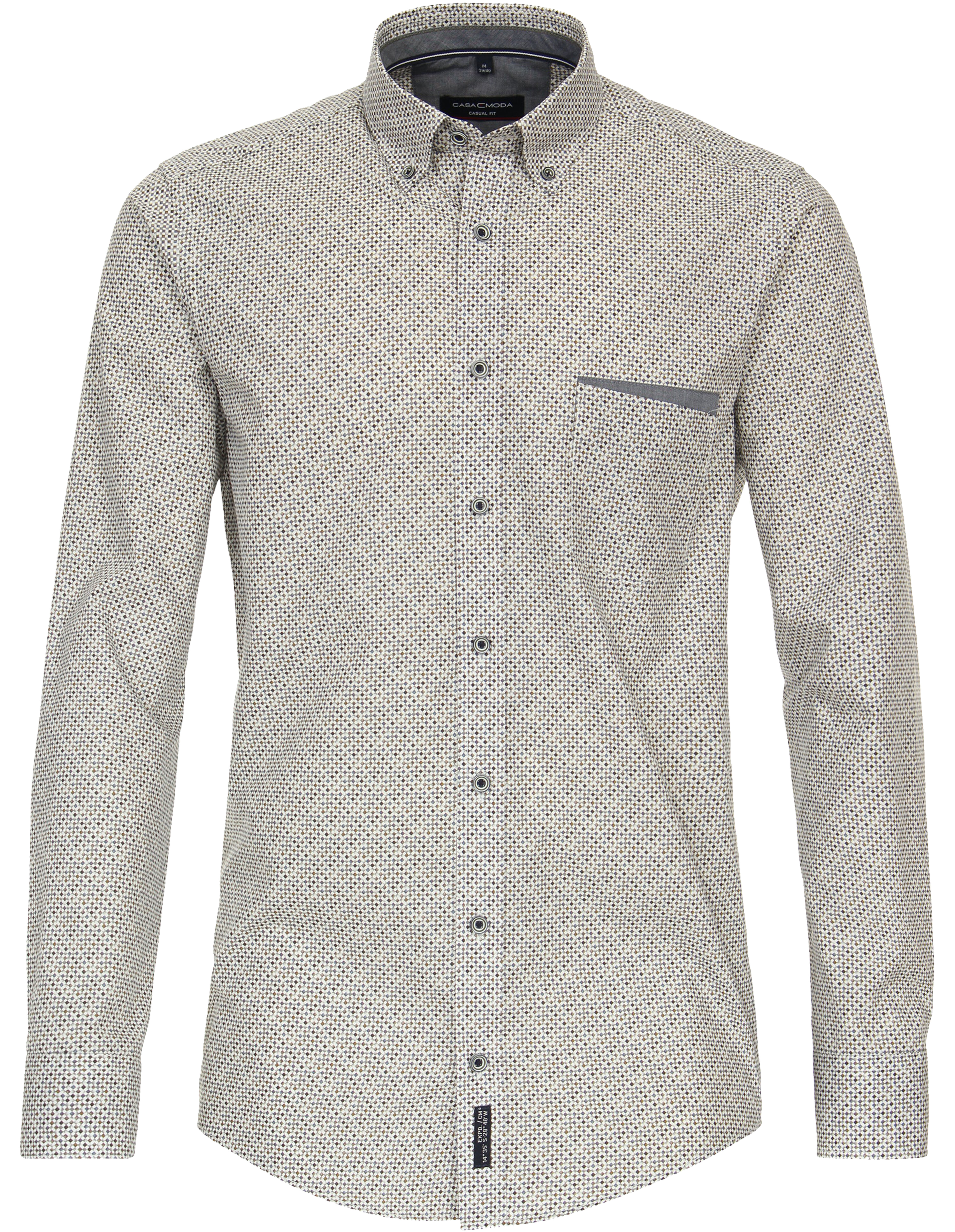 CASA MODA Sport casual fit overhemd, popeline, grijs met wit en beige dessin
