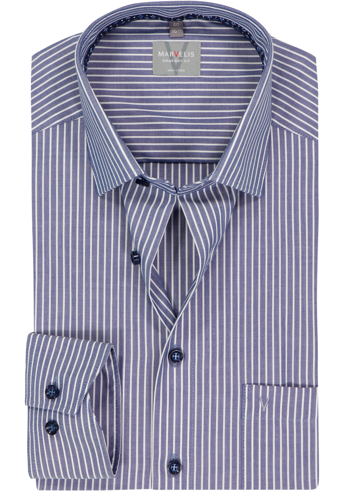 MARVELIS comfort fit overhemd, popeline, donkerblauw gestreept MARVELIS comfort fit overhemd, popeline, donkerblauw gestreept