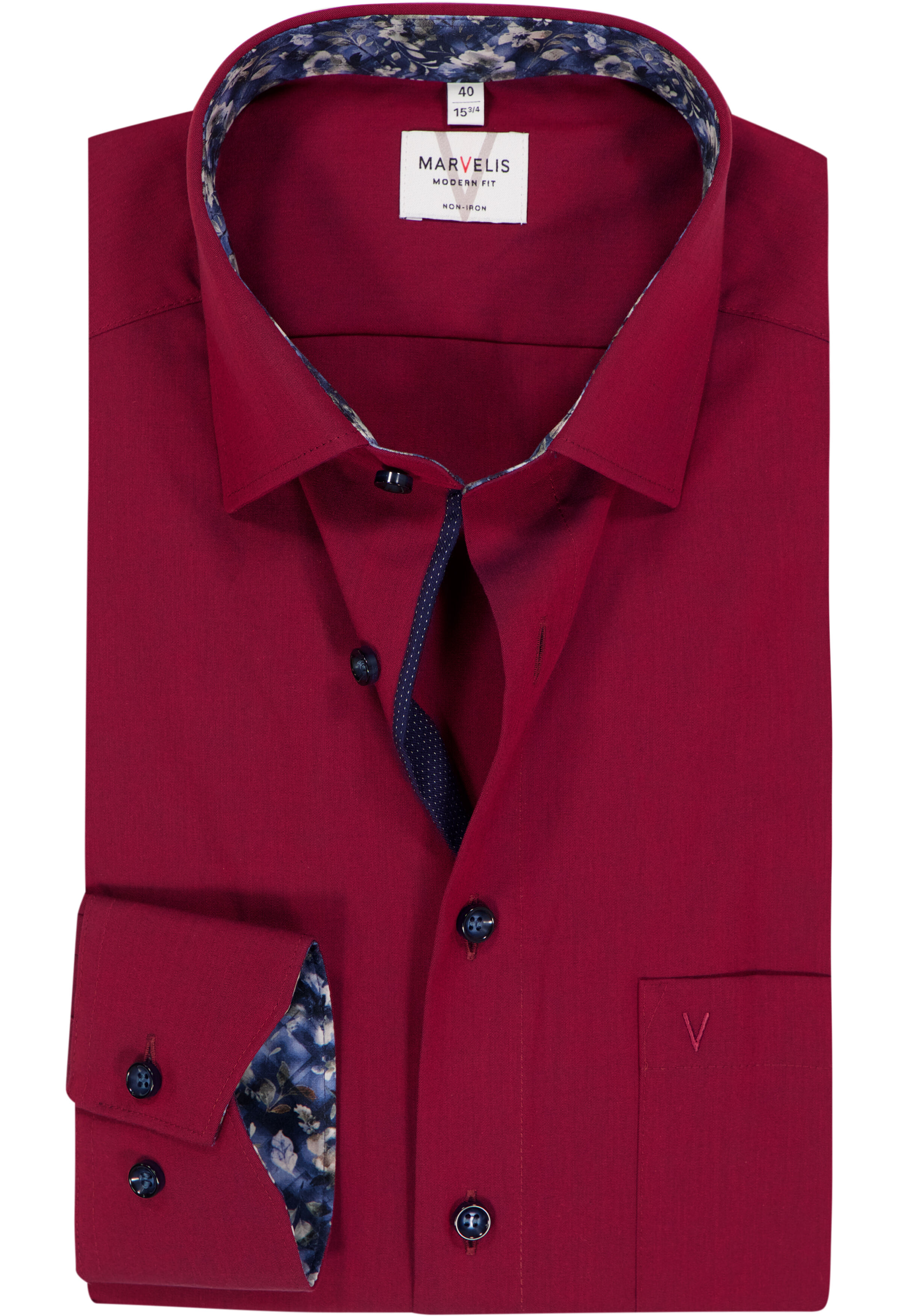MARVELIS modern fit overhemd, popeline, bordeaux rood