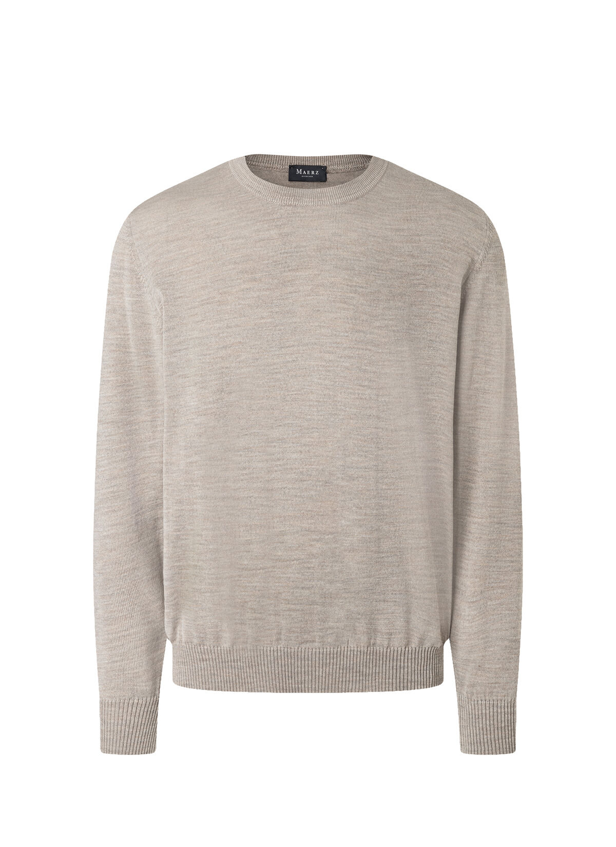 MAERZ Classic Fit heren trui met O-hals wol, beige