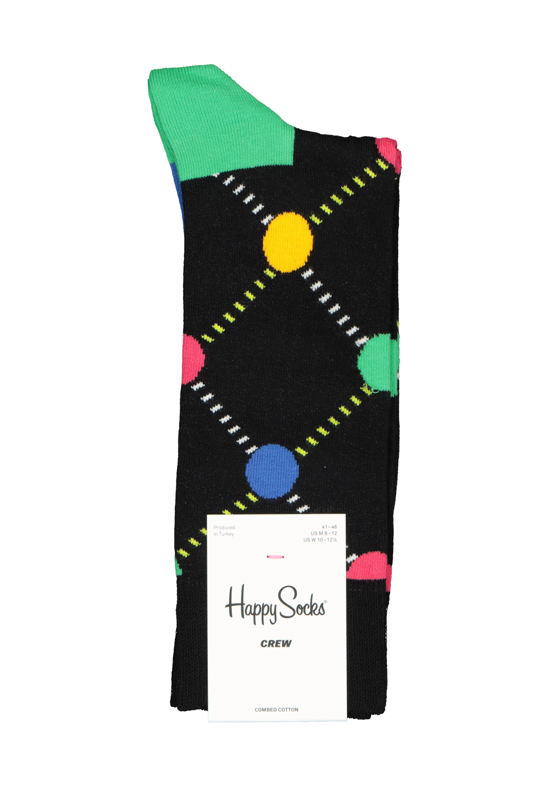 3-7333102516258_Happy_Socks__HR Happy Socks Argyle Dot Sock, zwart geruit met kleurtjes