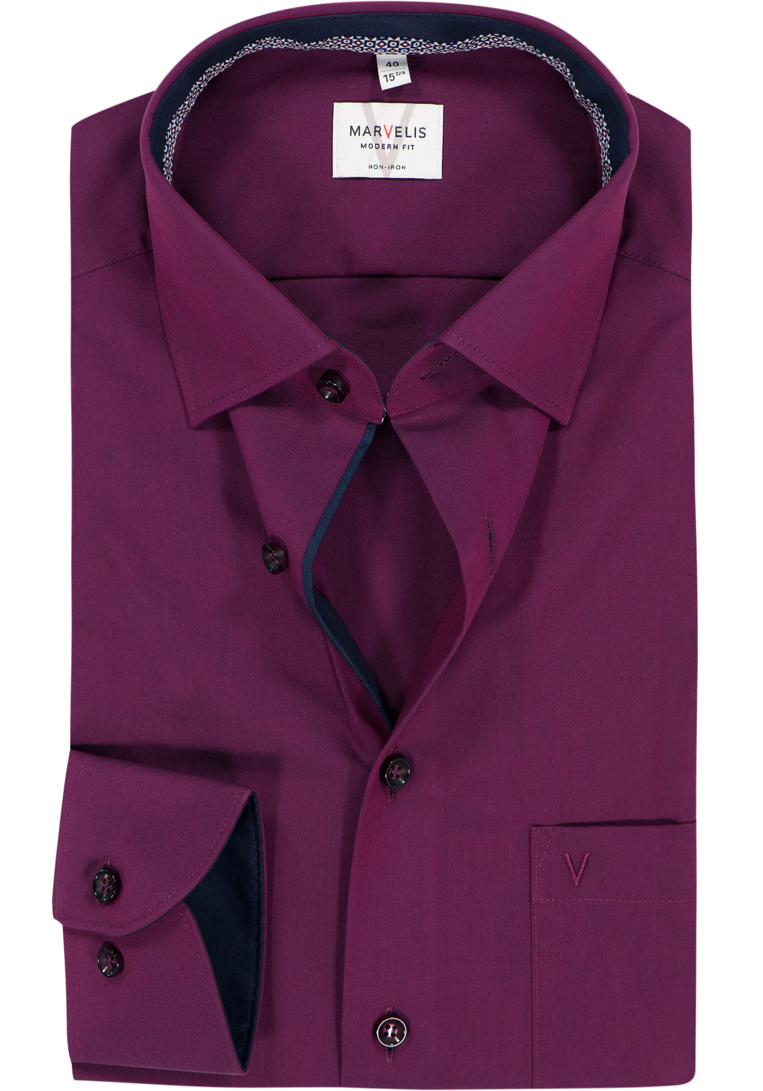MARVELIS modern fit overhemd, popeline, bordeaux rood