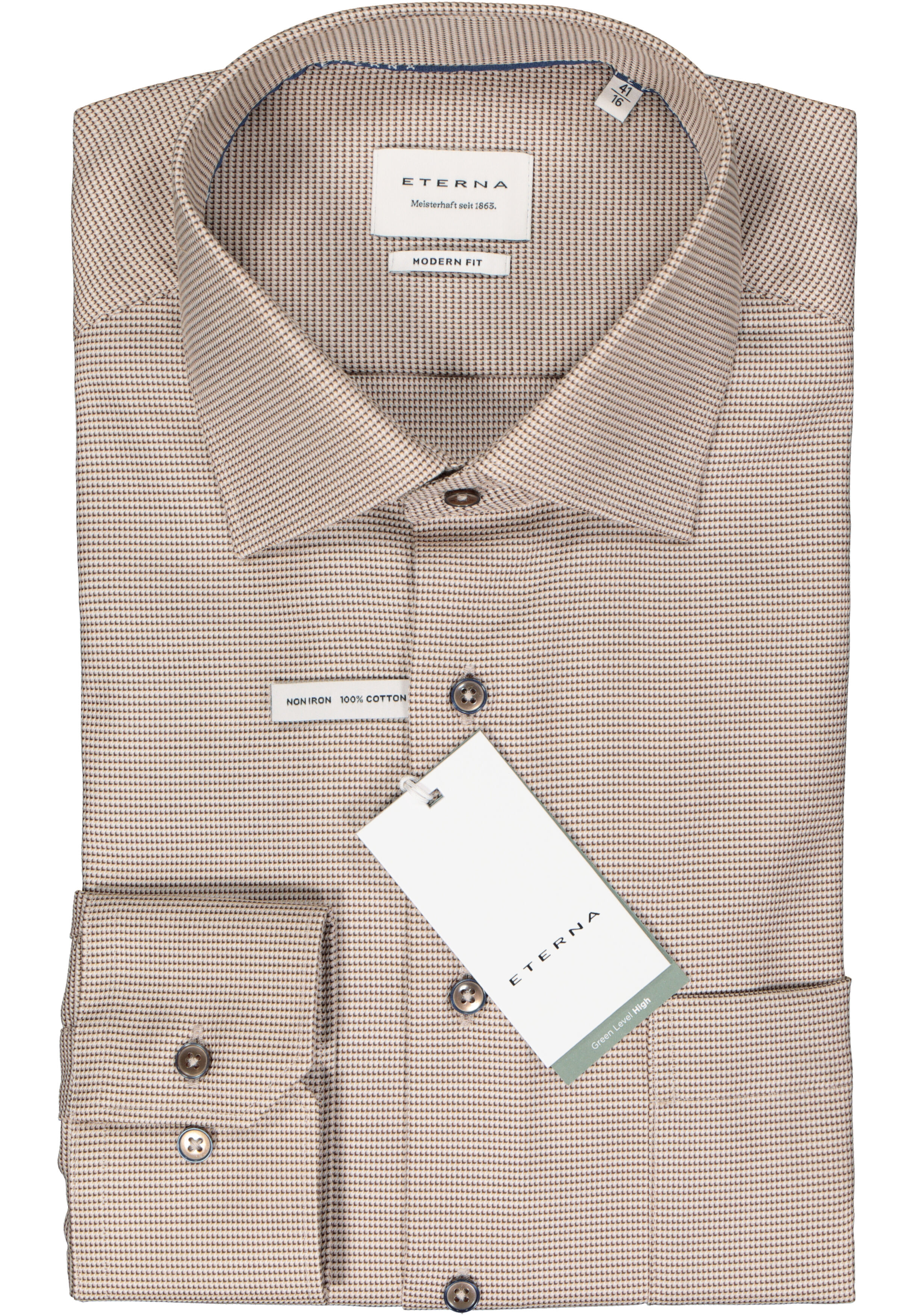 ETERNA modern fit overhemd, twill, beige mini dessin