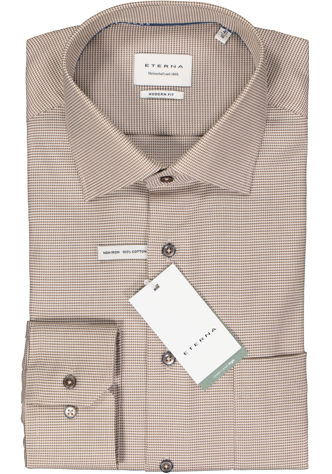 2-4067159268305_eterna-overhemd_HR ETERNA modern fit overhemd, twill, beige mini dessin