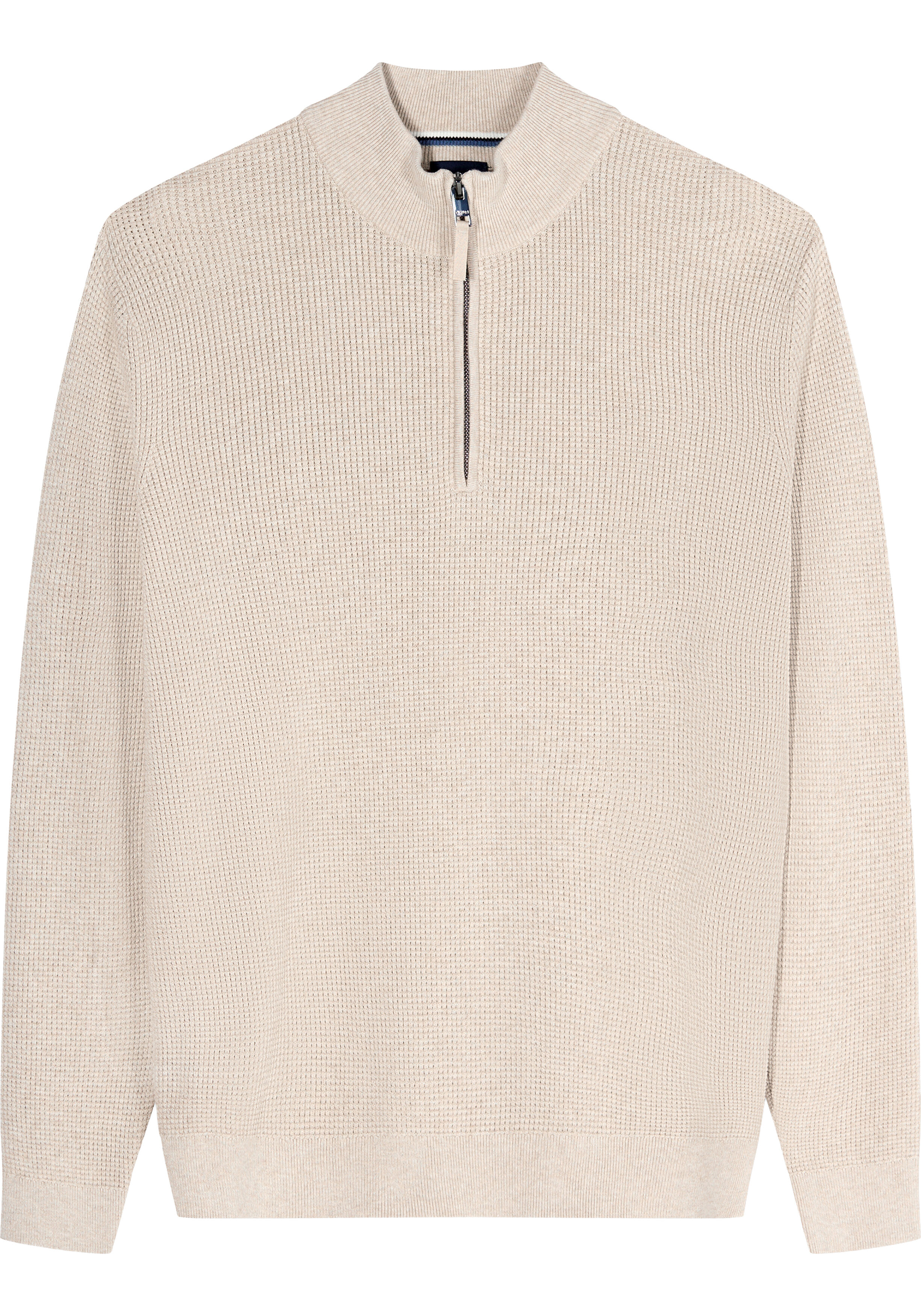 OLYMP Casual modern fit half zip trui katoen, korte rits, beige