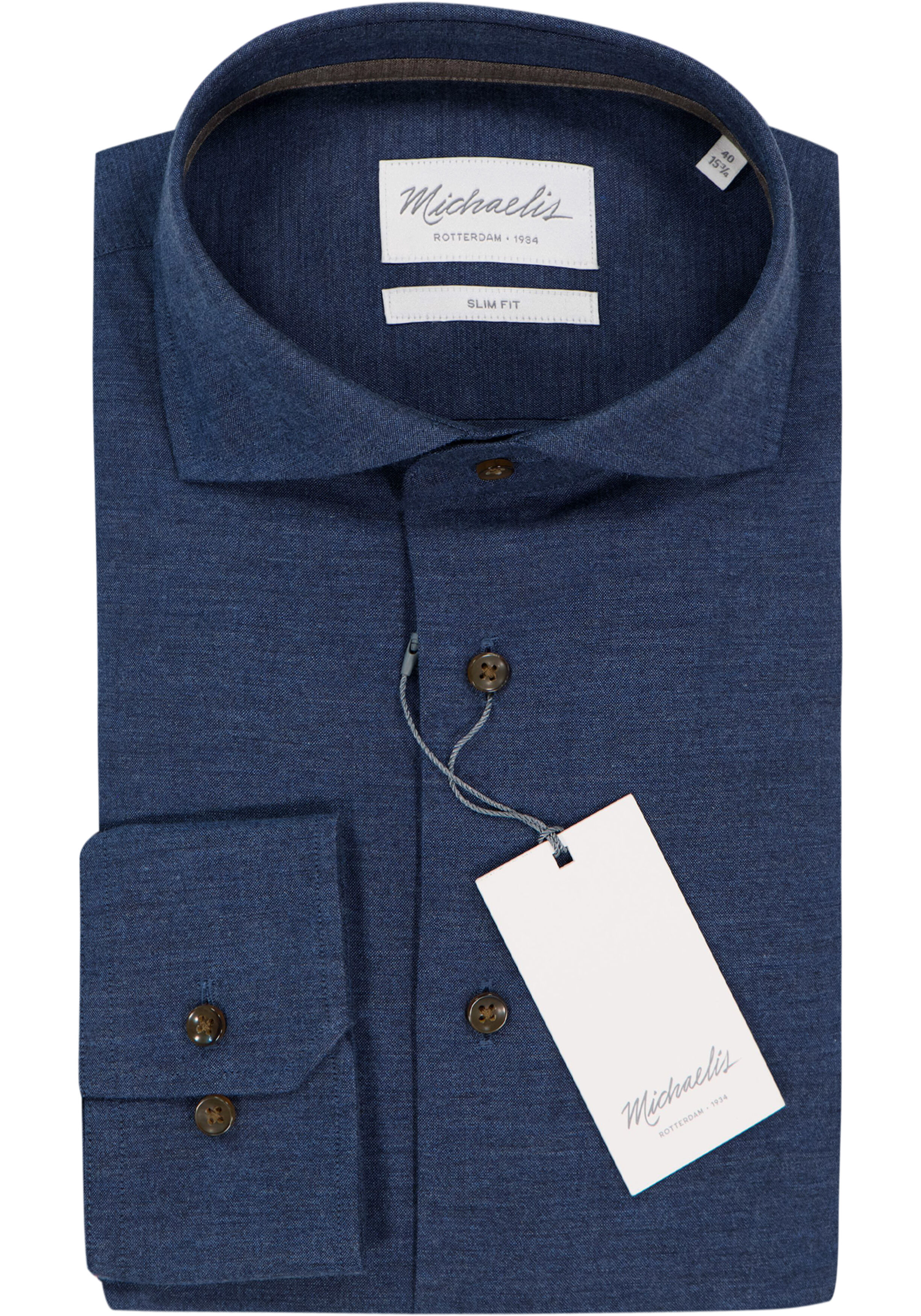 Michaelis slim fit heren overhemd, flanel, donkerblauw