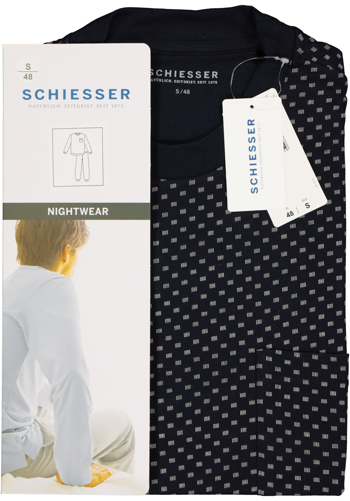 6-4007064786259_schiesser-pyjama_HR SCHIESSER heren pyjama, O-hals, blauw met wit dessin
