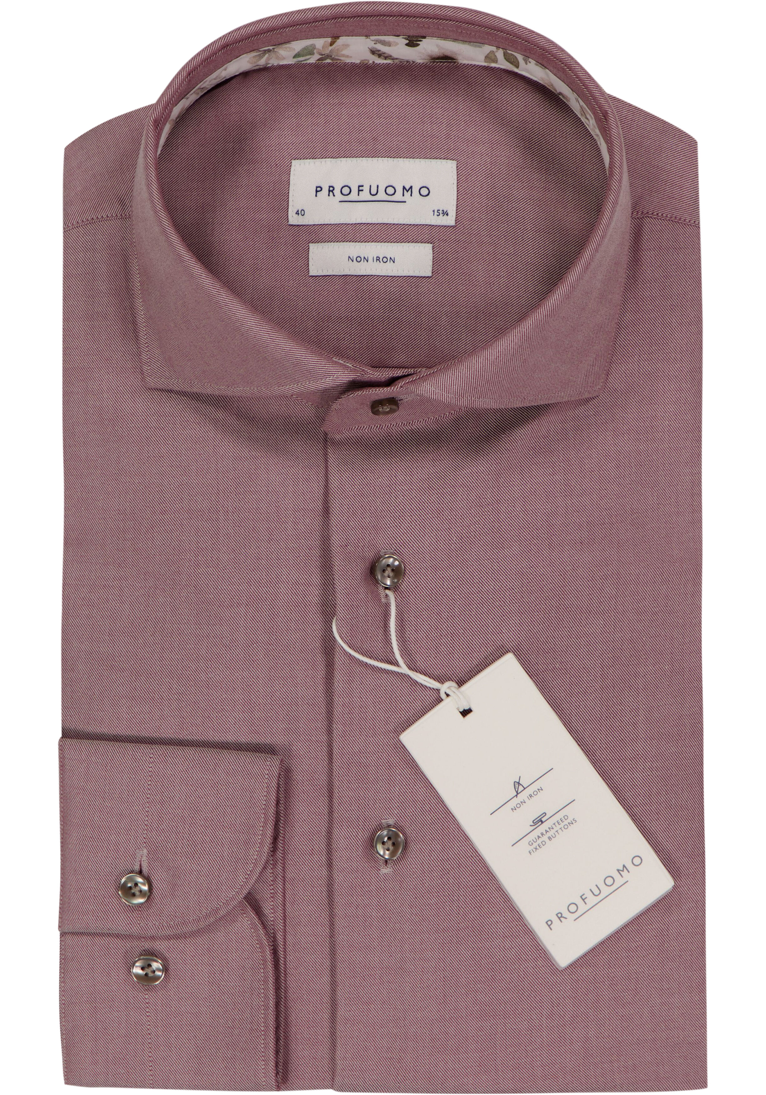 Profuomo slim fit heren overhemd, twill, donkerrood melange