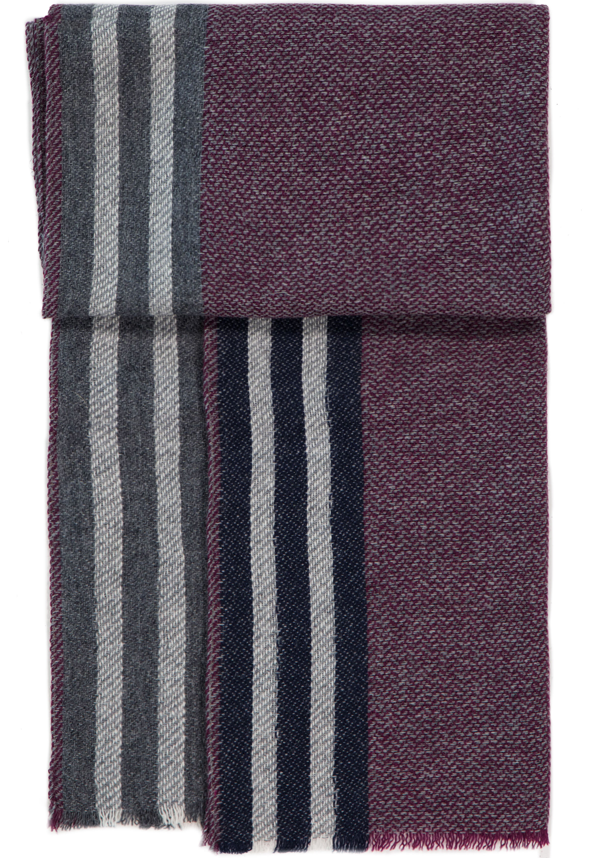 Profuomo sjaal wol, bordeaux, grijs, donkerblauw gestreept