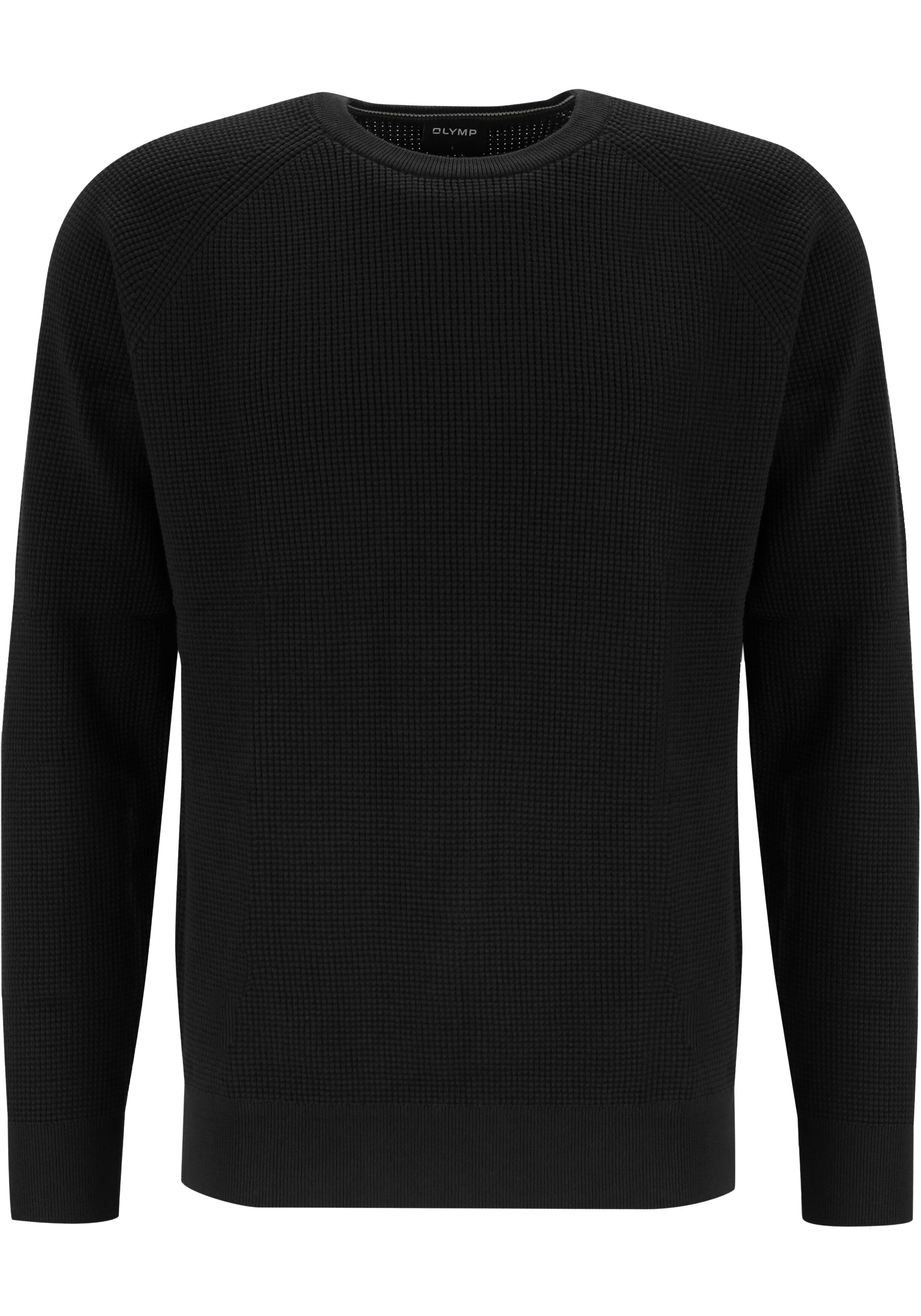 OLYMP Casual modern fit trui structuur, katoenmengsel, O-hals, zwart