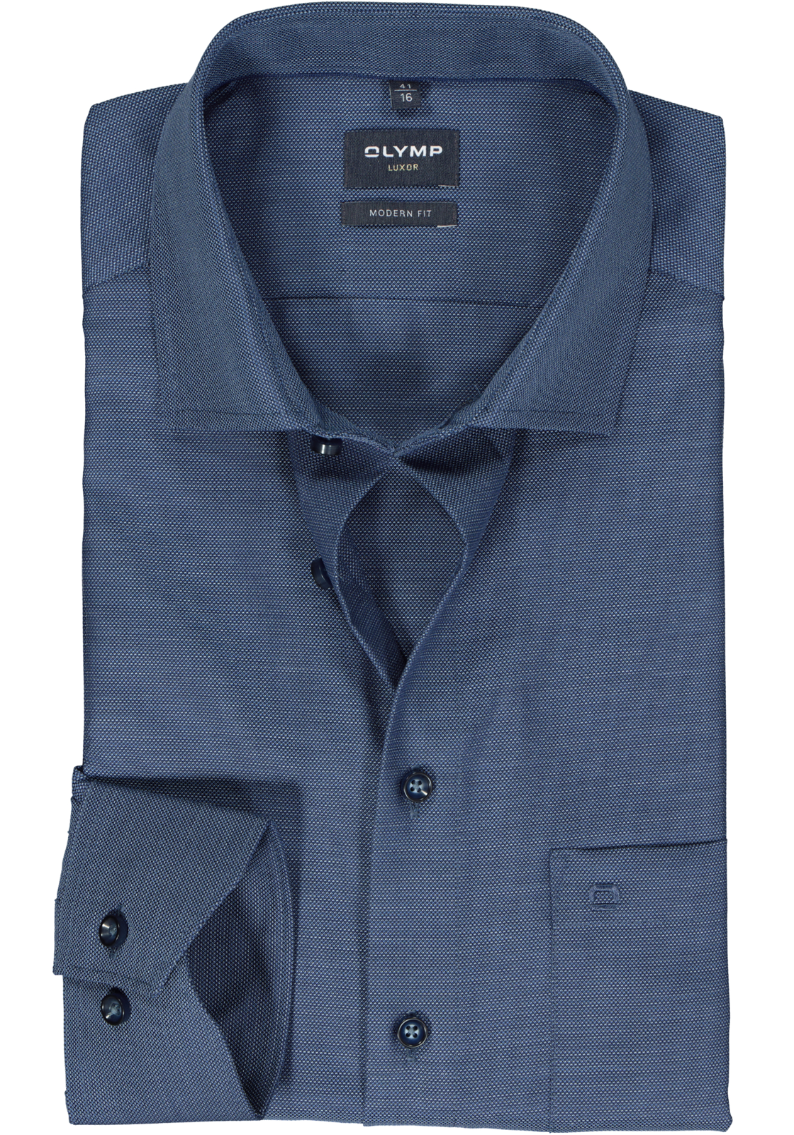 1-4066425568095_olymp-overhemd_HR OLYMP modern fit overhemd, structuur, marine blauw