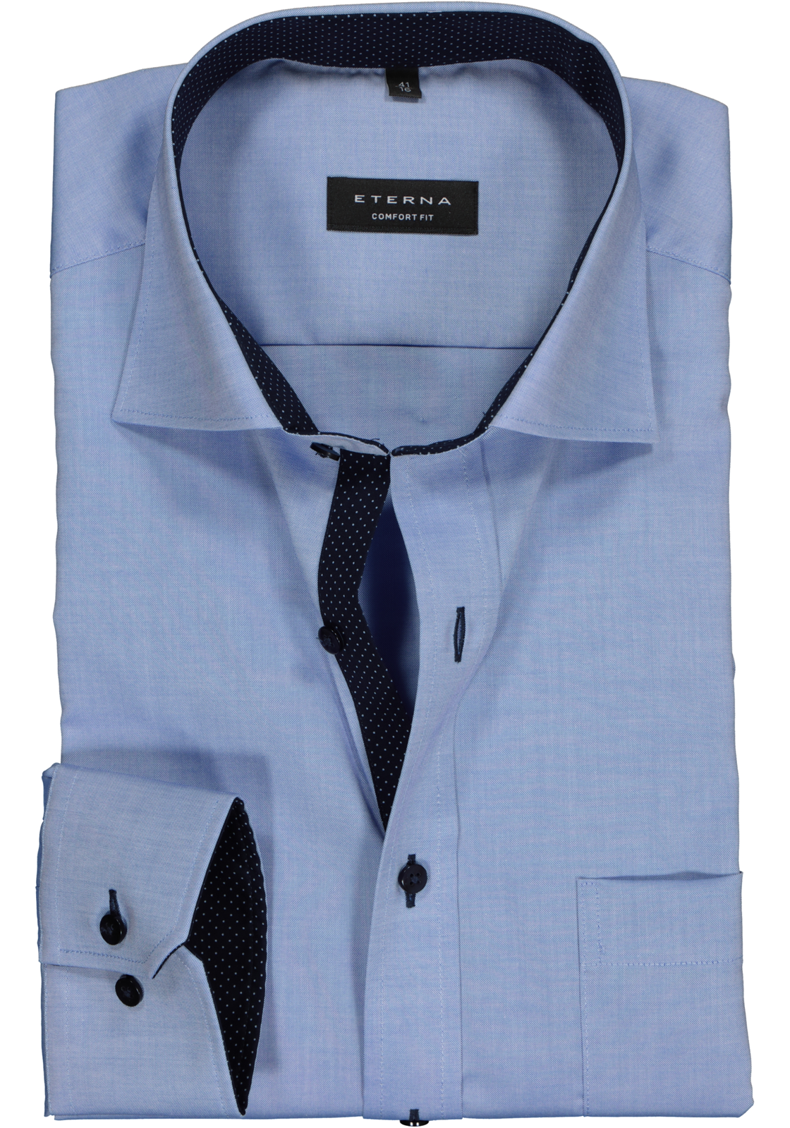 1-4045331528522_eterna-overhemd_HR ETERNA comfort fit overhemd, mouwlengte 7, fijn Oxford heren overhemd, lichtblauw (blauw gestipt contrast)