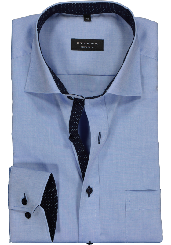 ETERNA comfort fit overhemd, mouwlengte 7, fijn Oxford heren overhemd, lichtblauw (blauw gestipt contrast) ETERNA comfort fit overhemd, mouwlengte 7, fijn Oxford heren overhemd, lichtblauw (blauw gestipt contrast)